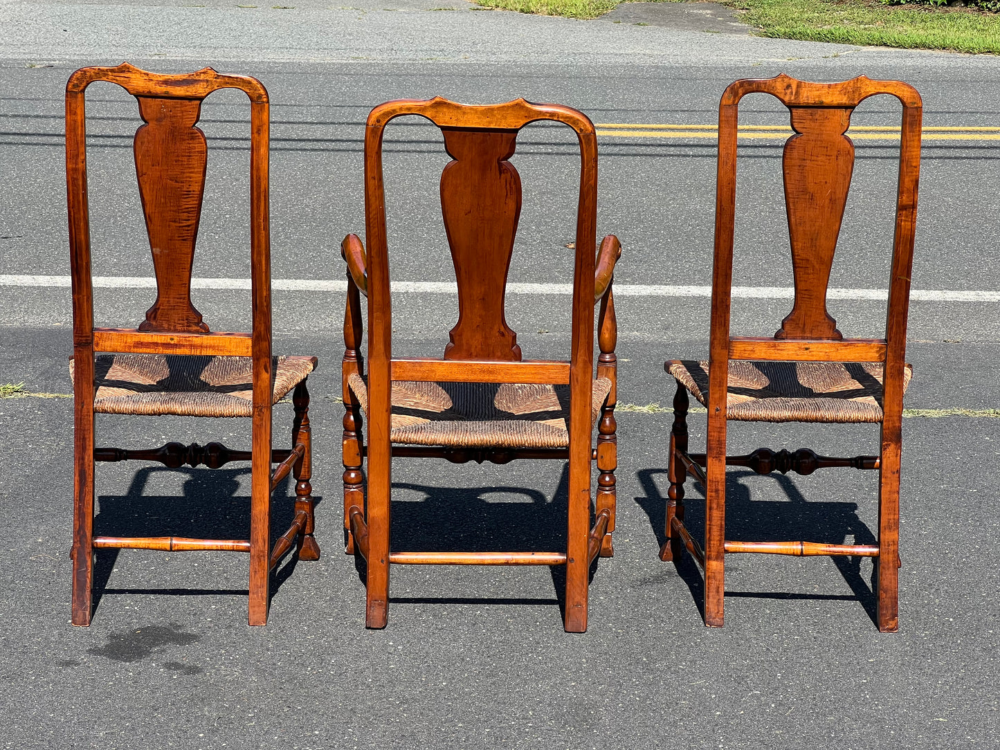 Set of Three Antique 19th Century Queen Anne Curly Maple Dining Chairs