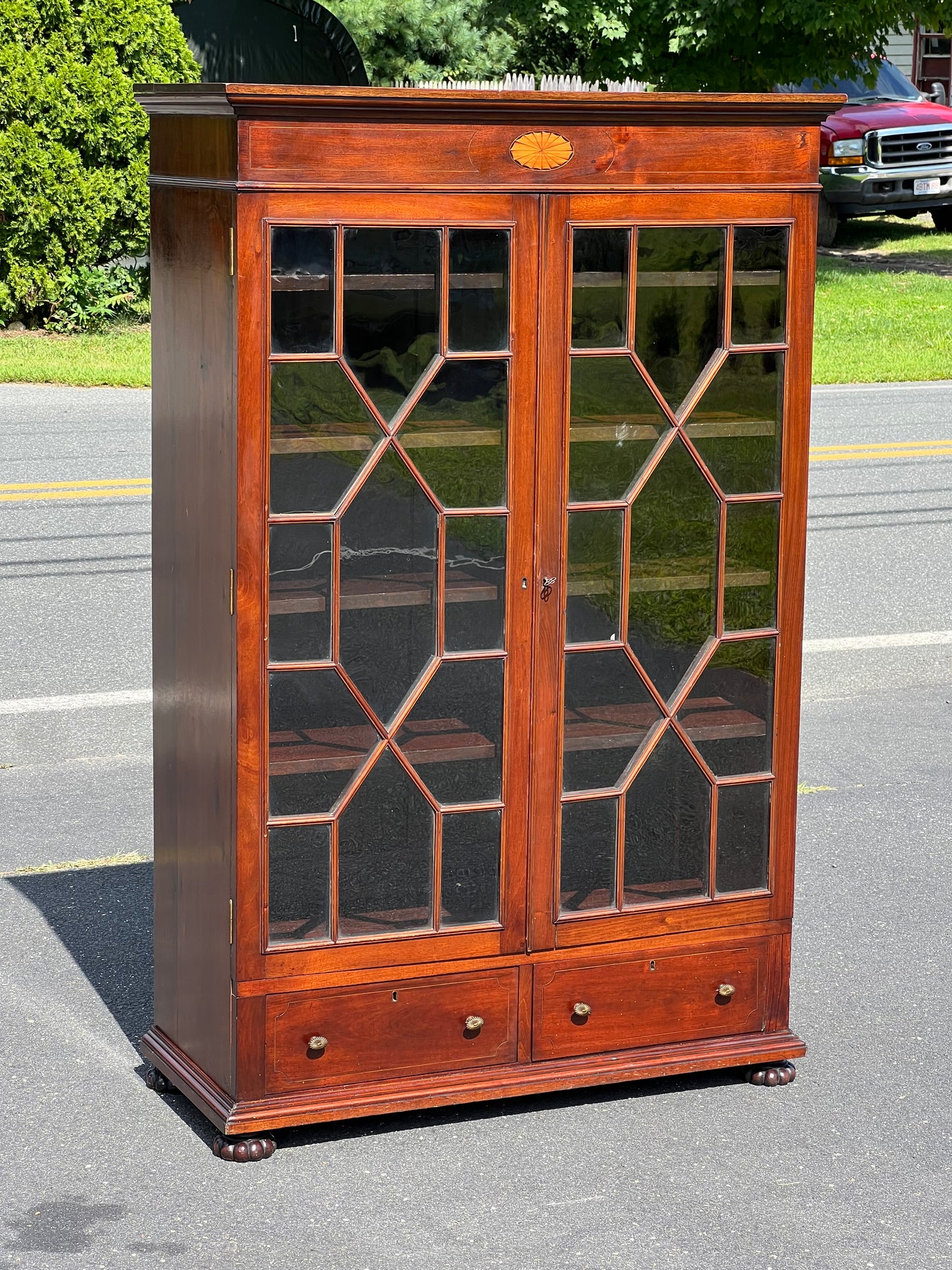 Antique Federal Style Mahogany Glass Door Bookcase c. Late 1800s