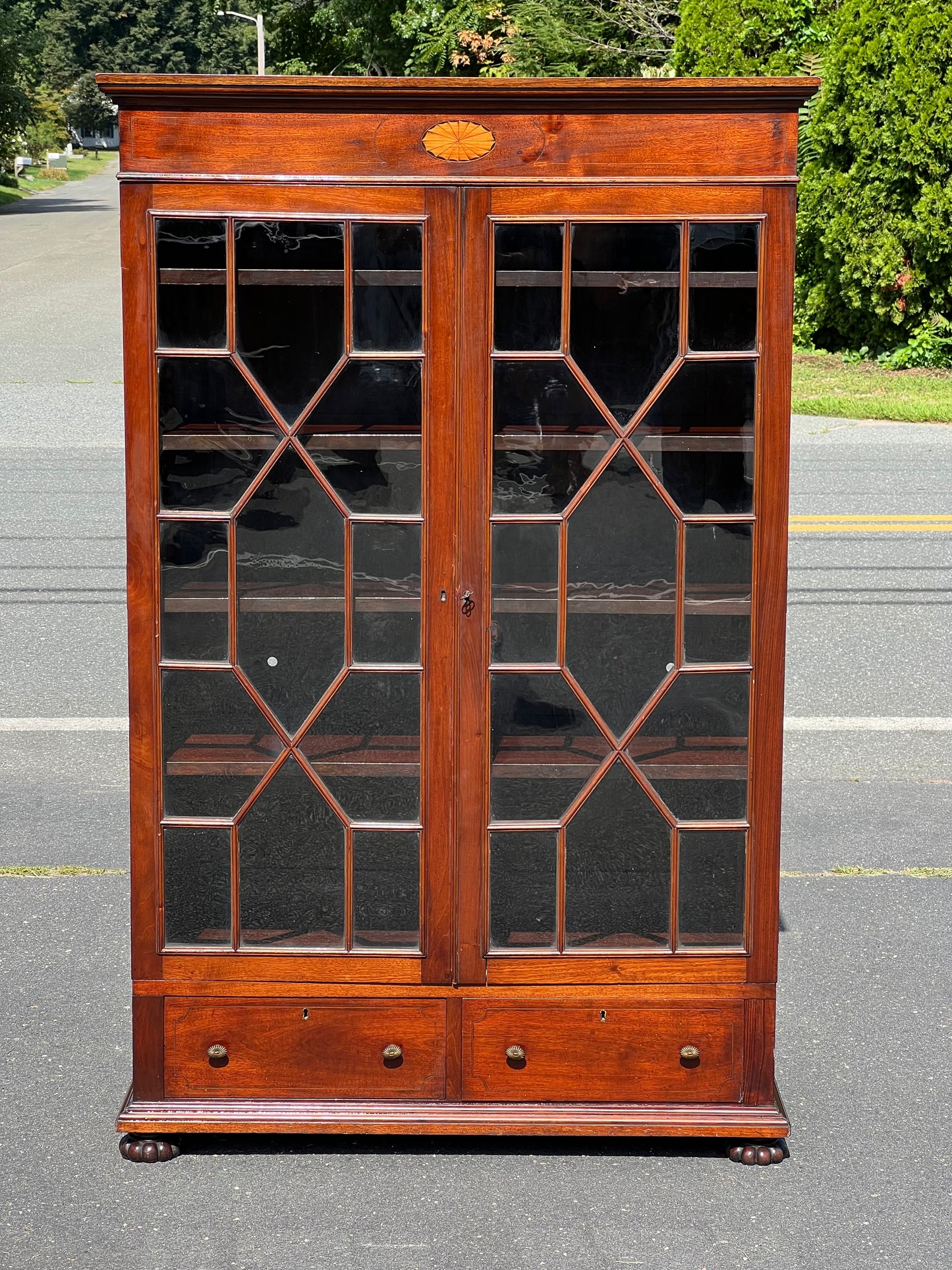 Antique Federal Style Mahogany Glass Door Bookcase c. Late 1800s