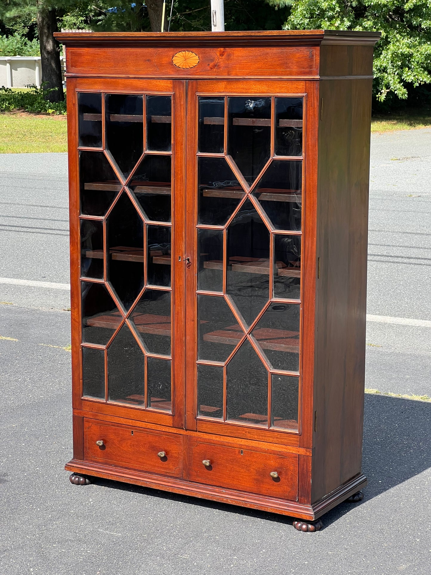 Antique Federal Style Mahogany Glass Door Bookcase c. Late 1800s