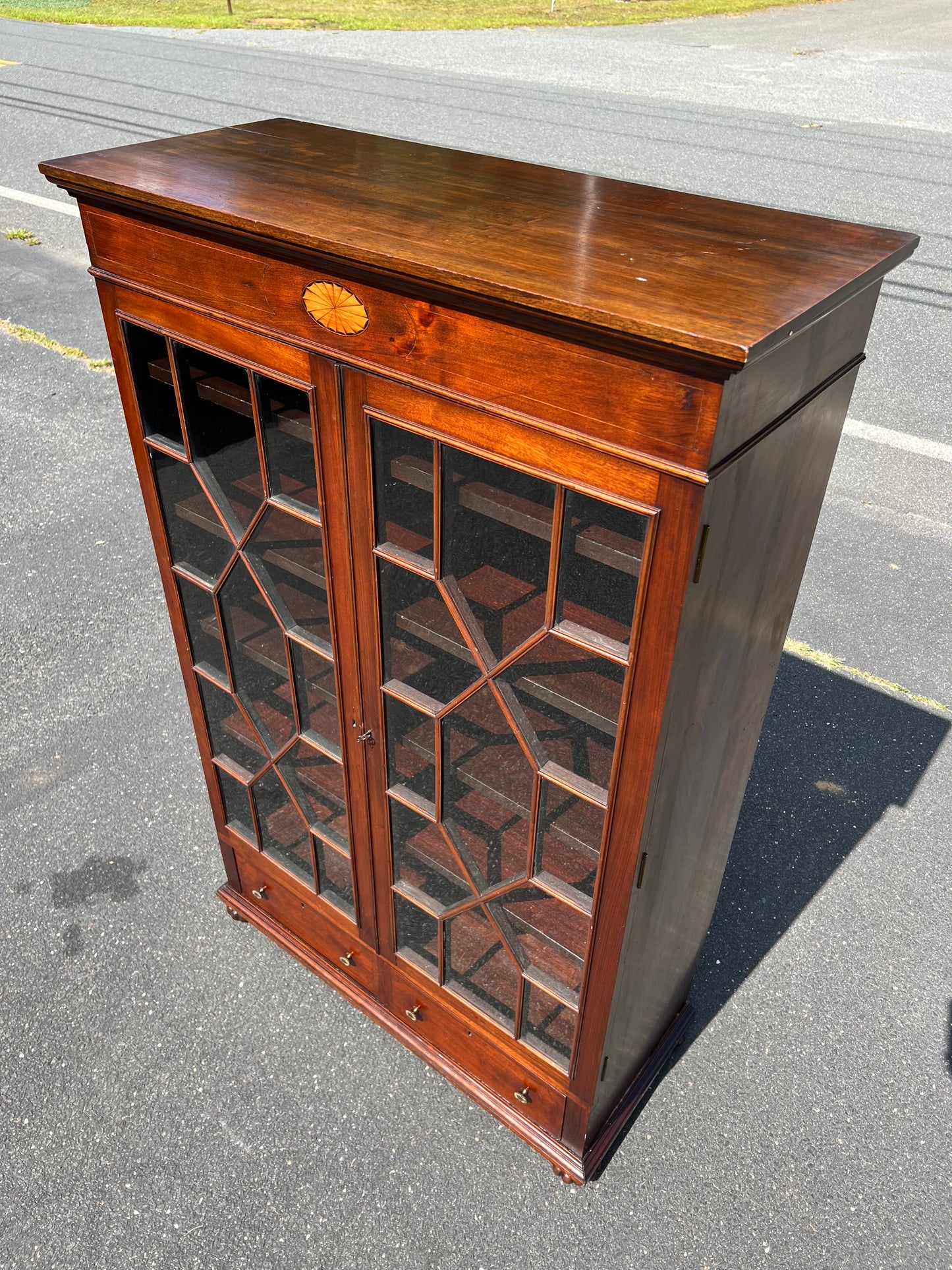 Antique Federal Style Mahogany Glass Door Bookcase c. Late 1800s