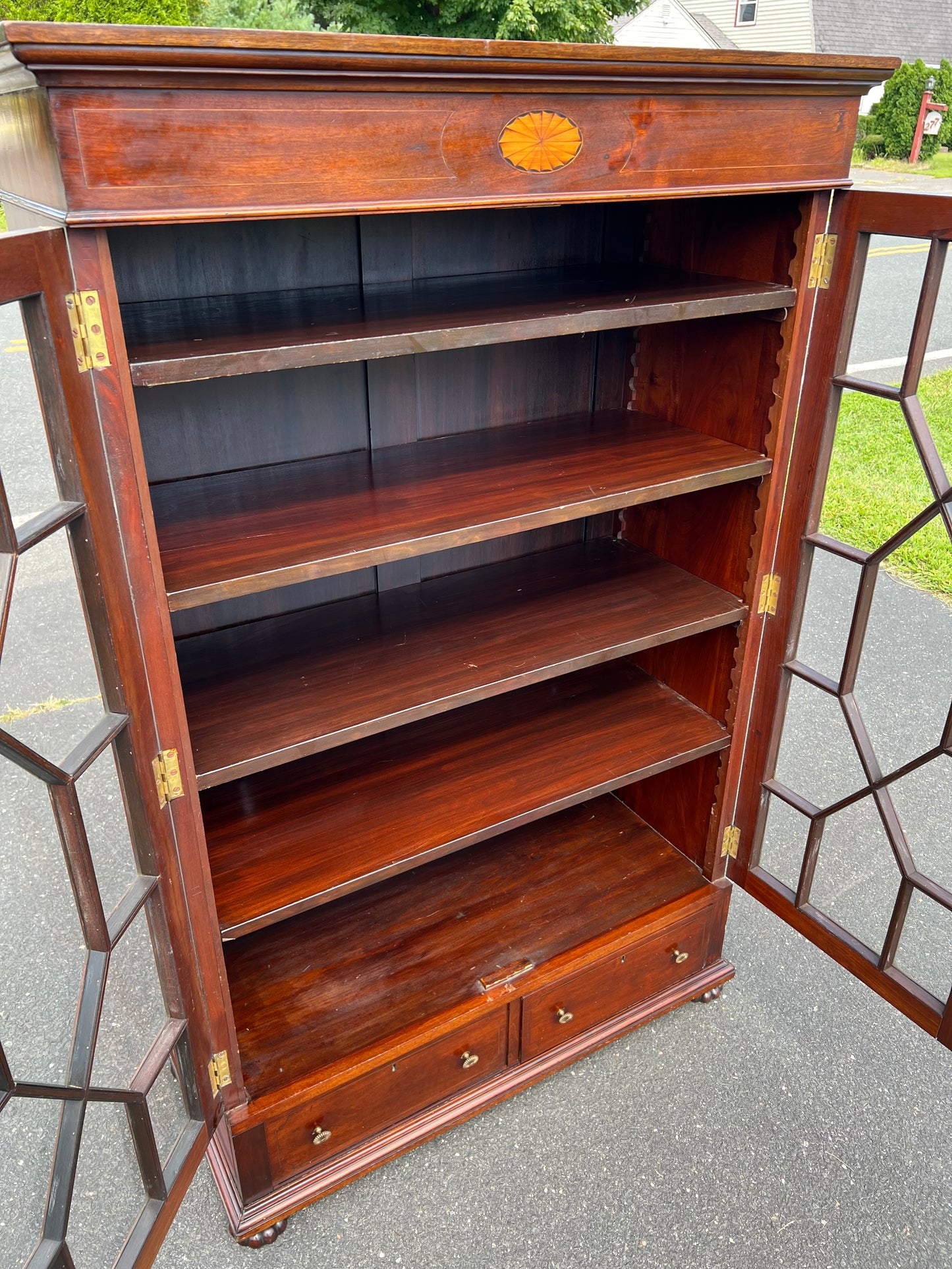 Antique Federal Style Mahogany Glass Door Bookcase c. Late 1800s