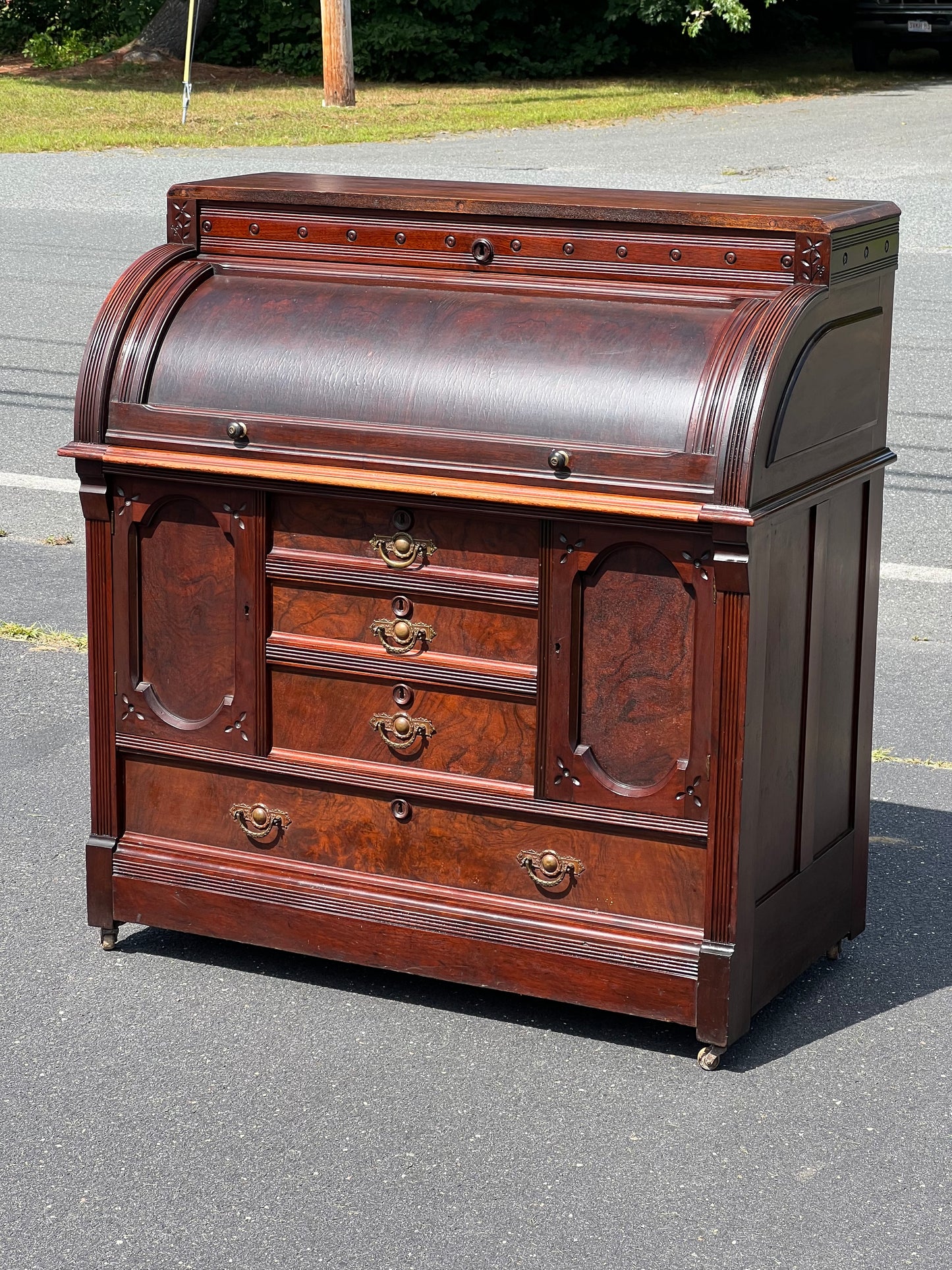 Antique Eastlake Victorian Walnut Cylinder Desk c. 1900