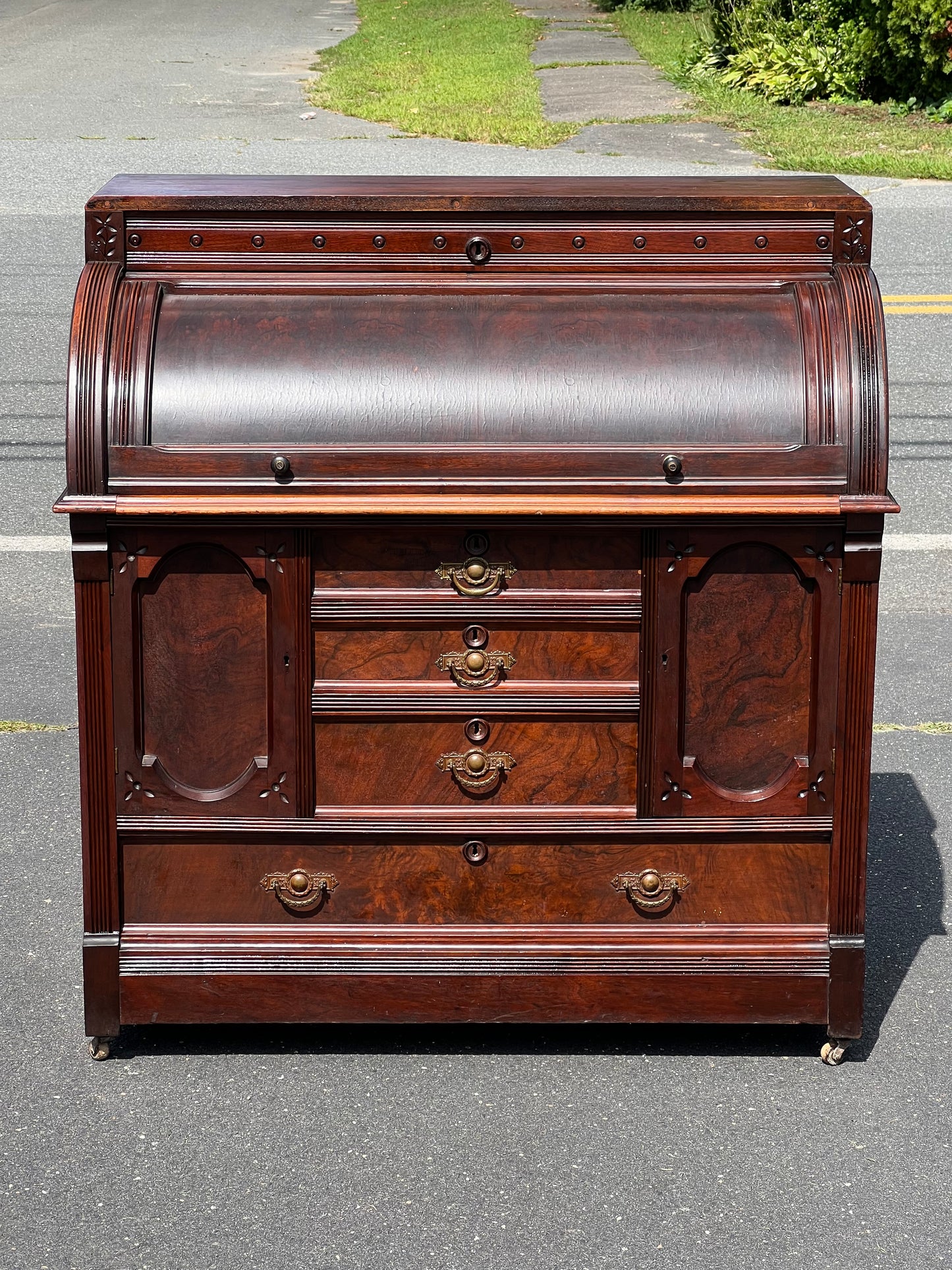 Antique Eastlake Victorian Walnut Cylinder Desk c. 1900