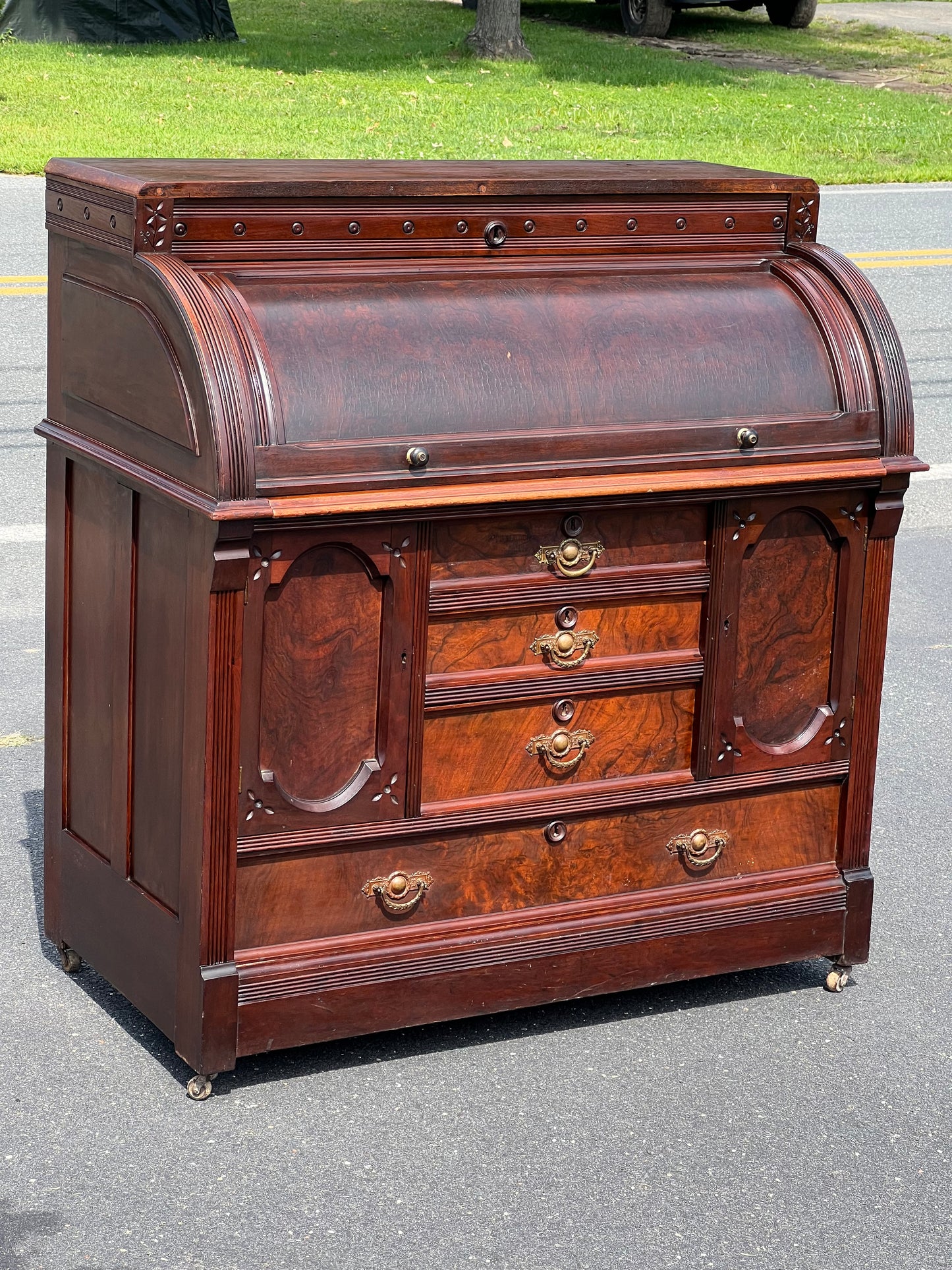 Antique Eastlake Victorian Walnut Cylinder Desk c. 1900