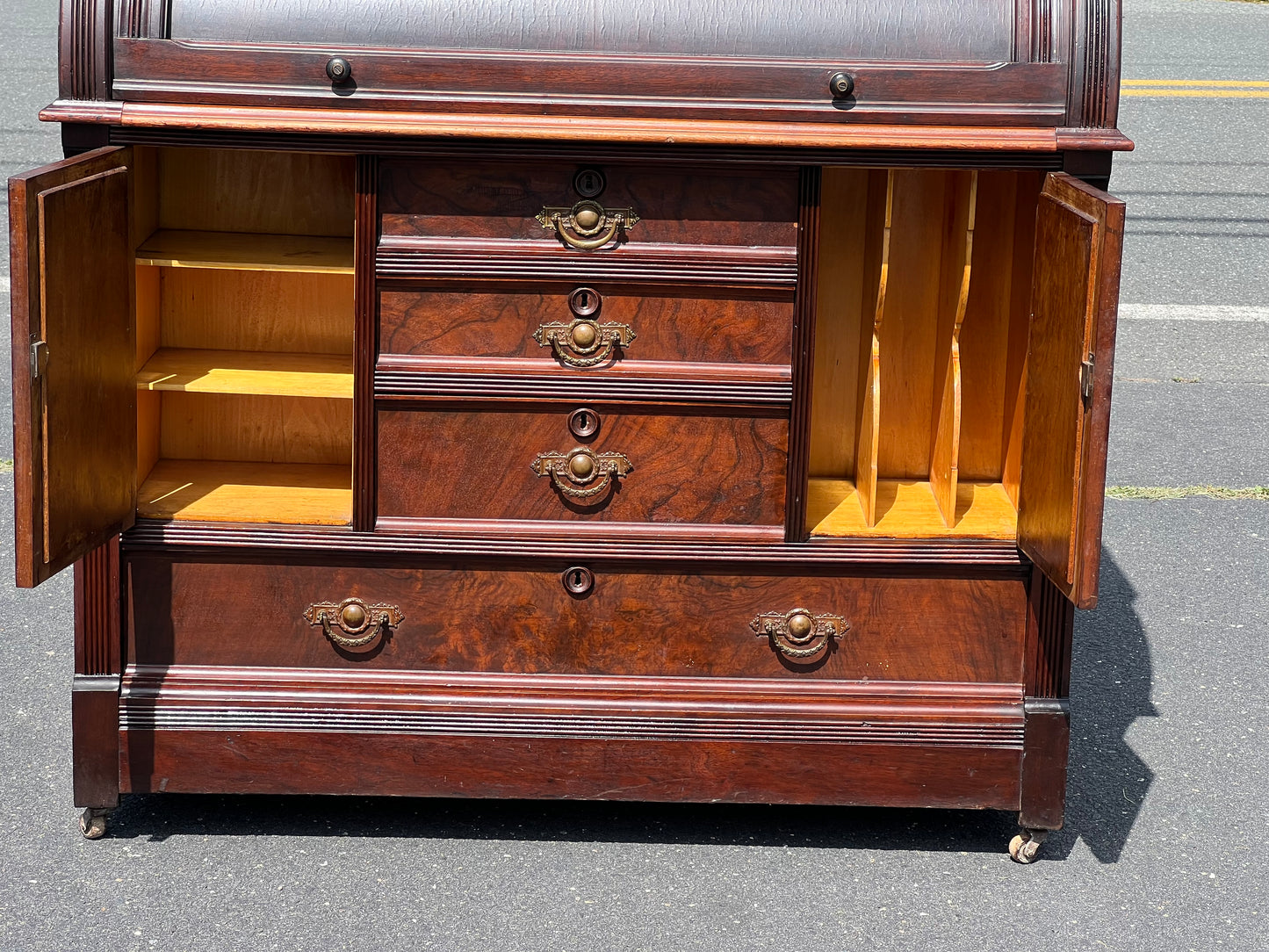 Antique Eastlake Victorian Walnut Cylinder Desk c. 1900