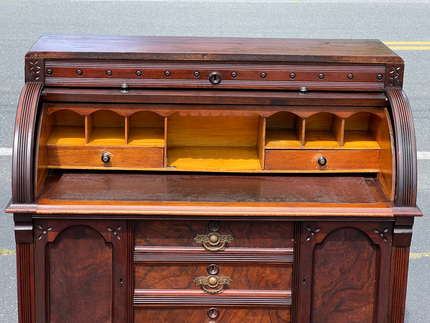 Antique Eastlake Victorian Walnut Cylinder Desk c. 1900