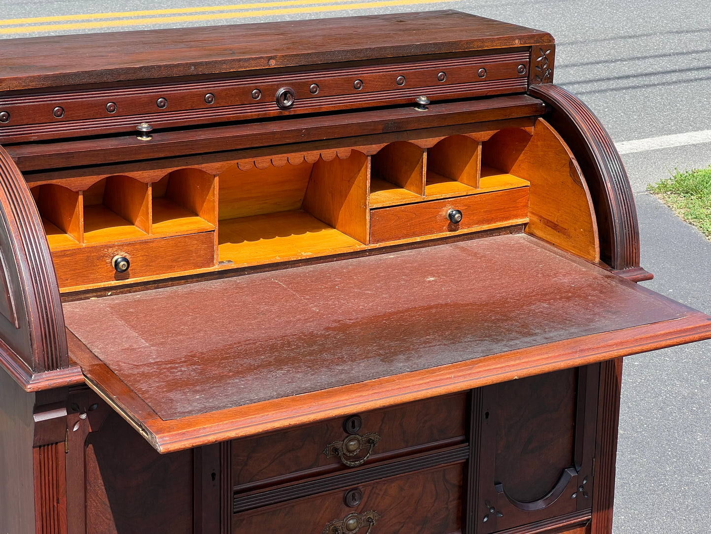 Antique Eastlake Victorian Walnut Cylinder Desk c. 1900