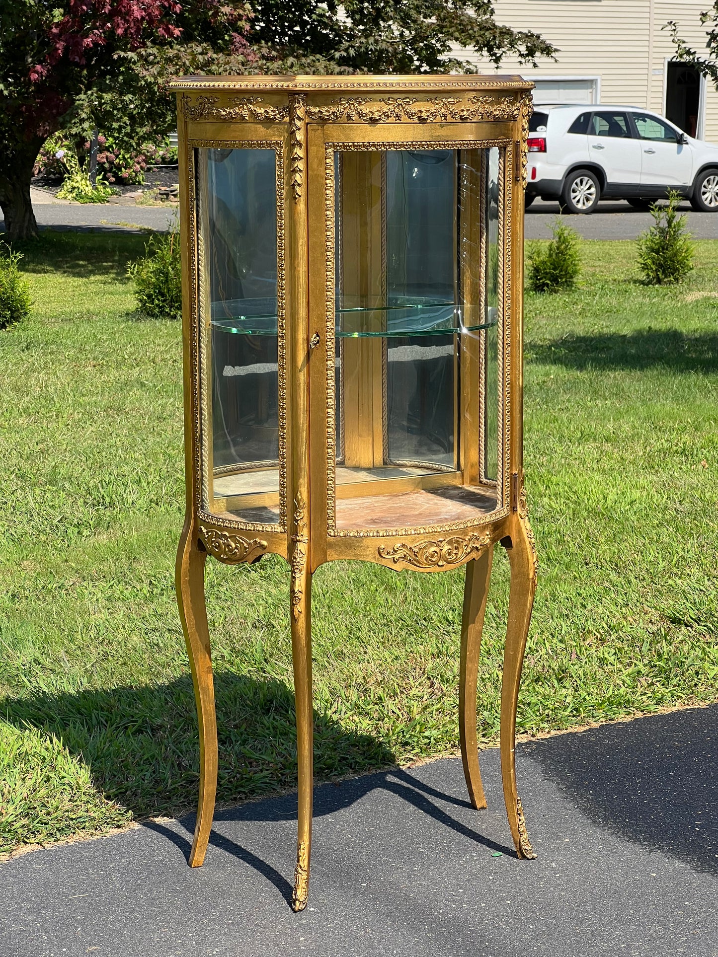 Antique French Louis XVI Style Gilt Wood Vitrine by Geo. C. Flint Co. NY.