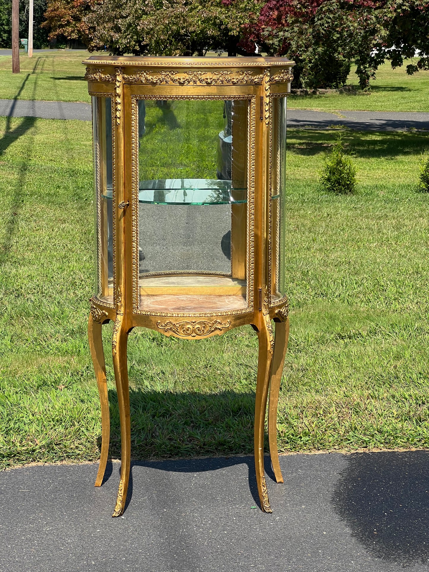 Antique French Louis XVI Style Gilt Wood Vitrine by Geo. C. Flint Co. NY.