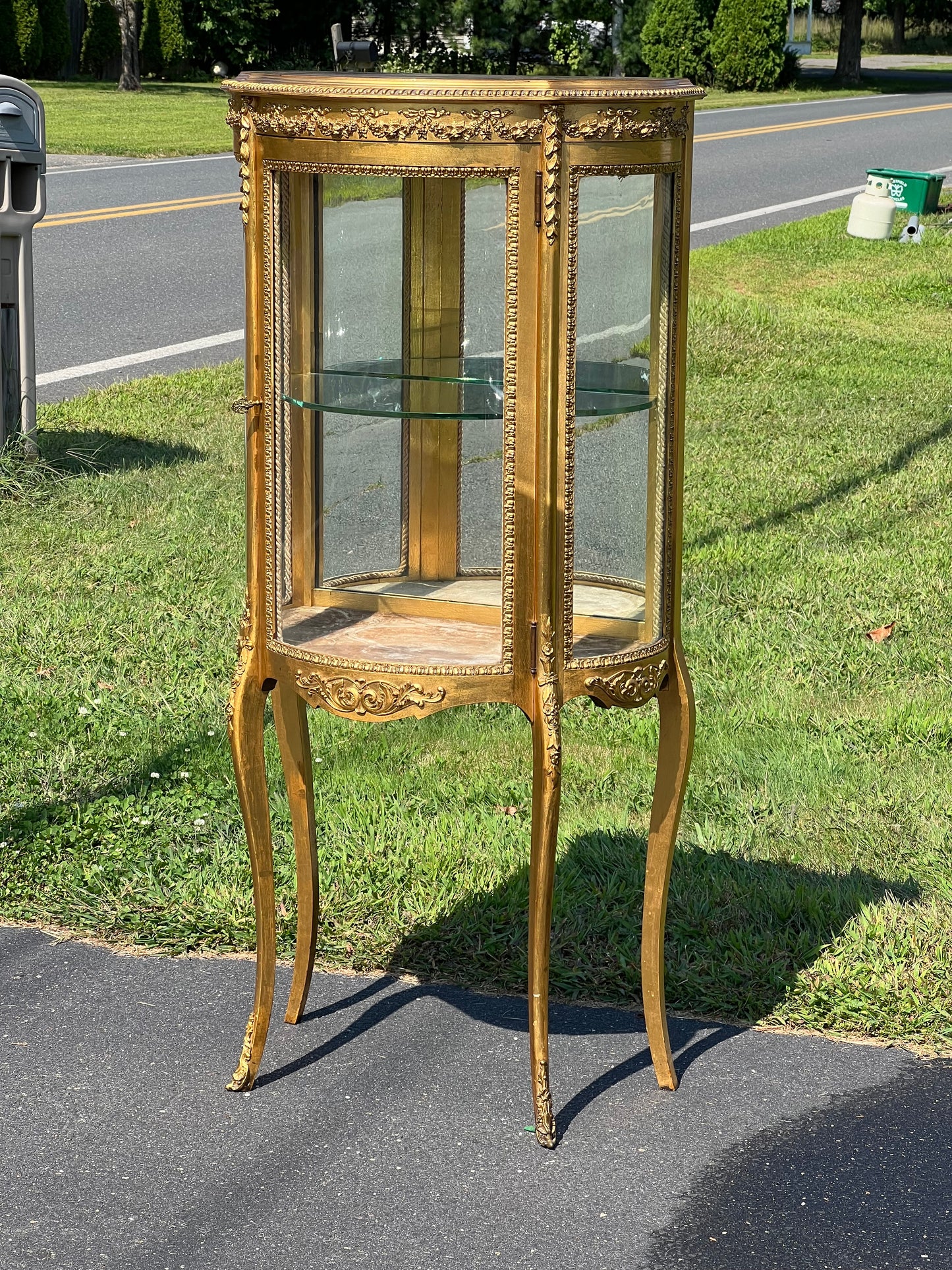 Antique French Louis XVI Style Gilt Wood Vitrine by Geo. C. Flint Co. NY.