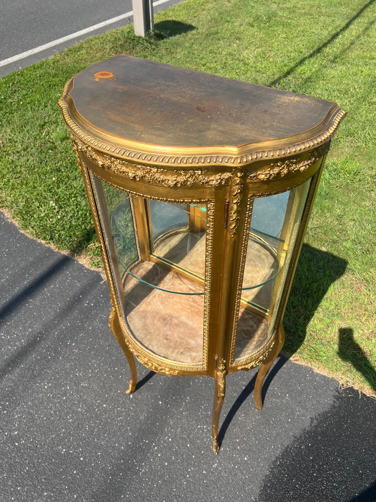 Antique French Louis XVI Style Gilt Wood Vitrine by Geo. C. Flint Co. NY.