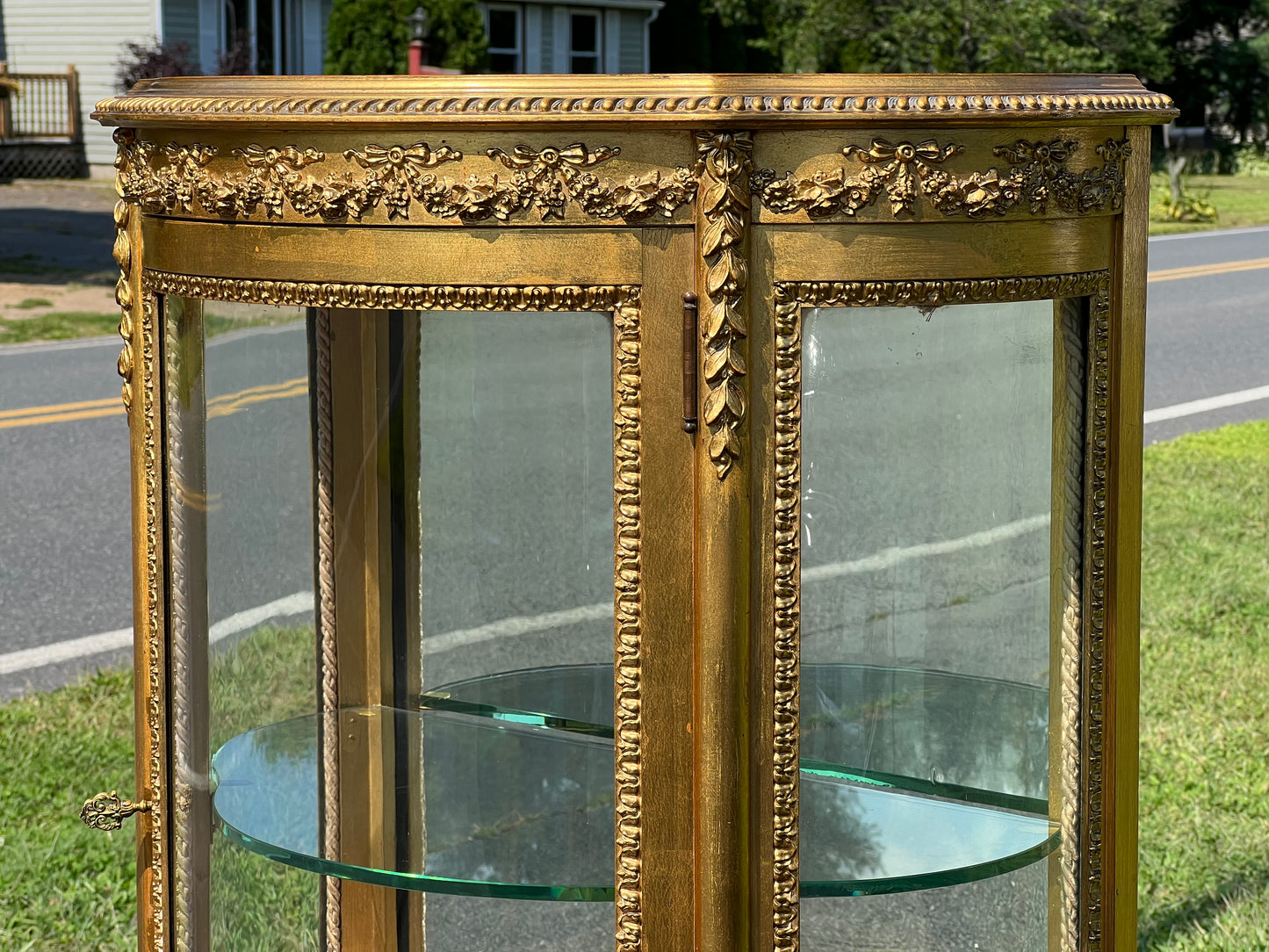 Antique French Louis XVI Style Gilt Wood Vitrine by Geo. C. Flint Co. NY.