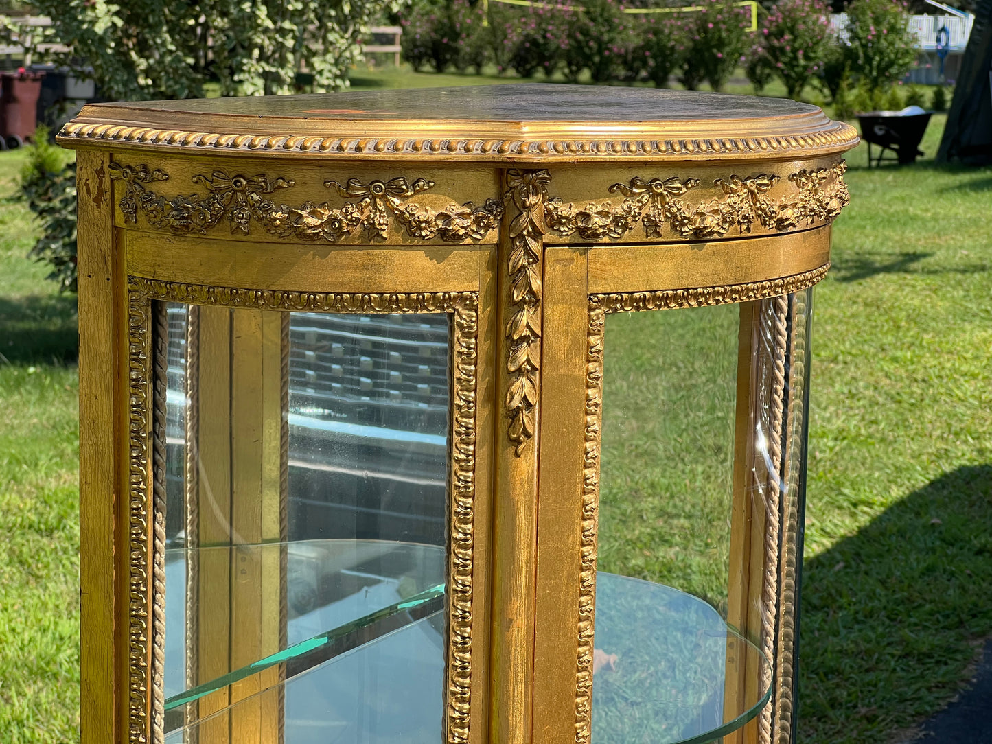 Antique French Louis XVI Style Gilt Wood Vitrine by Geo. C. Flint Co. NY.