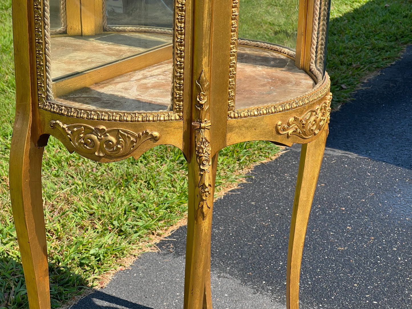 Antique French Louis XVI Style Gilt Wood Vitrine by Geo. C. Flint Co. NY.