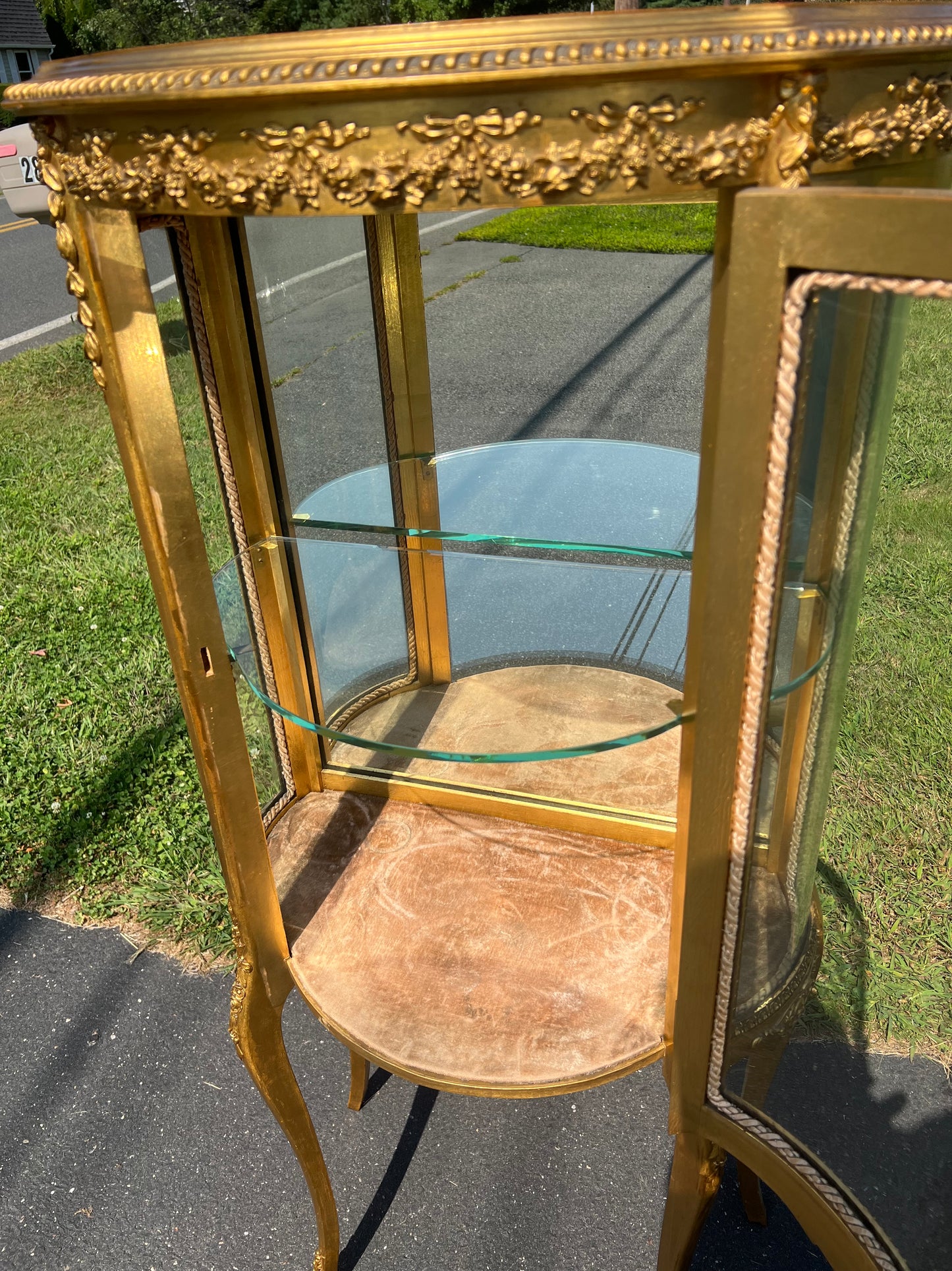 Antique French Louis XVI Style Gilt Wood Vitrine by Geo. C. Flint Co. NY.