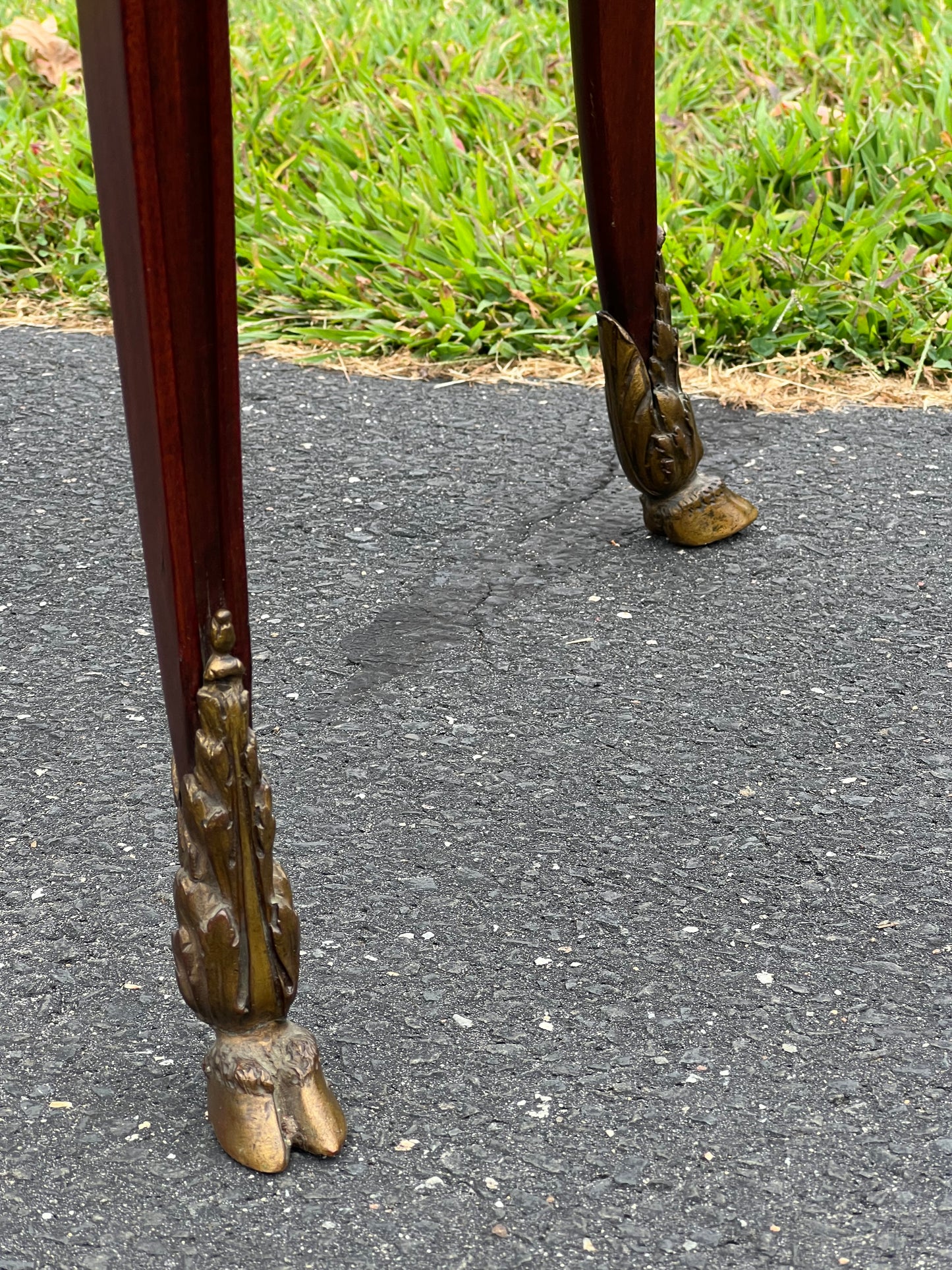 Louis XV/XVI Style Ormolu Marquetry Inlaid Occasional Table with Rams Head and Rams Hoof Mountings