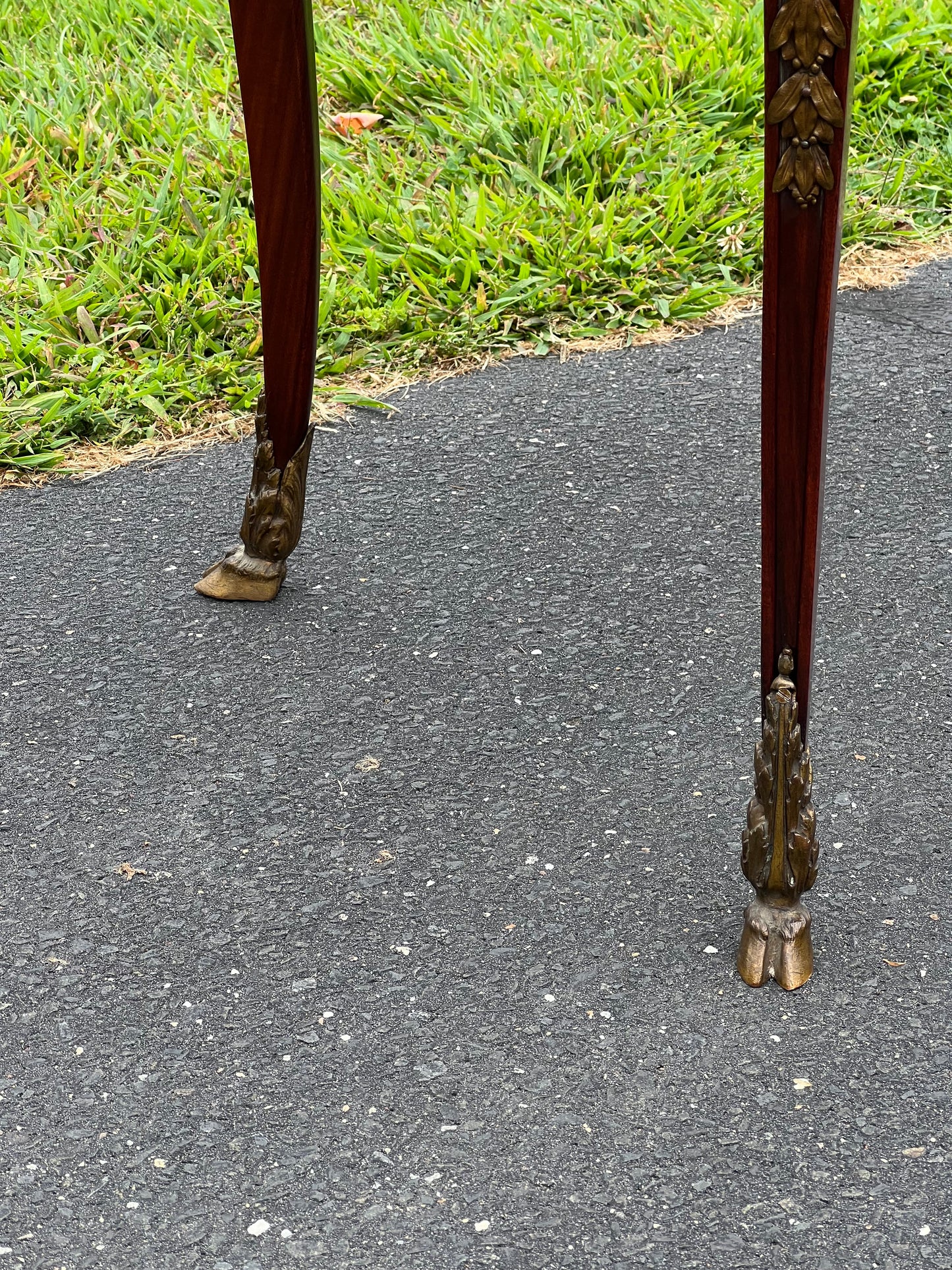 Louis XV/XVI Style Ormolu Marquetry Inlaid Occasional Table with Rams Head and Rams Hoof Mountings