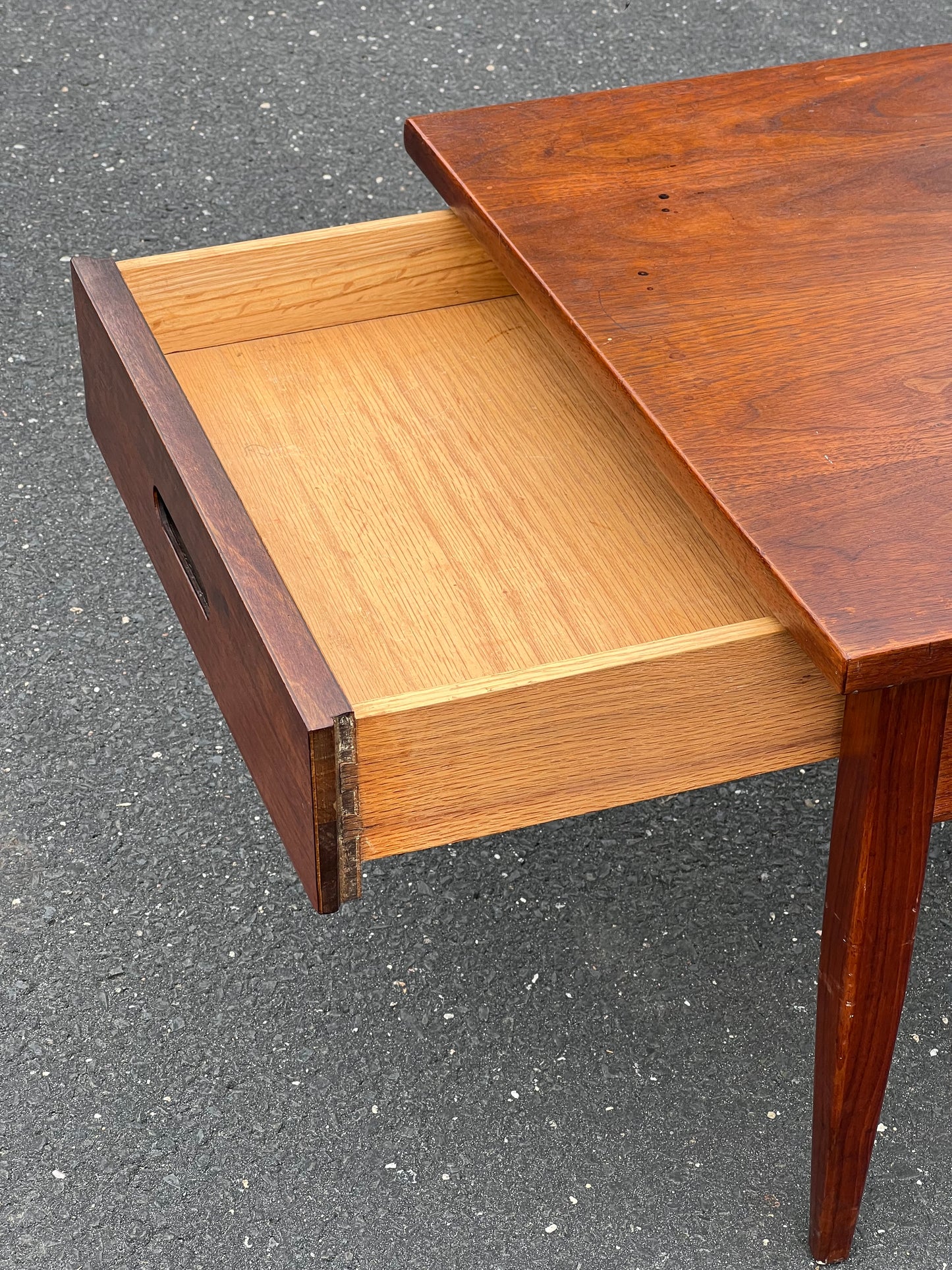 Vintage Mid-Century Modern Walnut Two Tiered End Table with Single Drawer