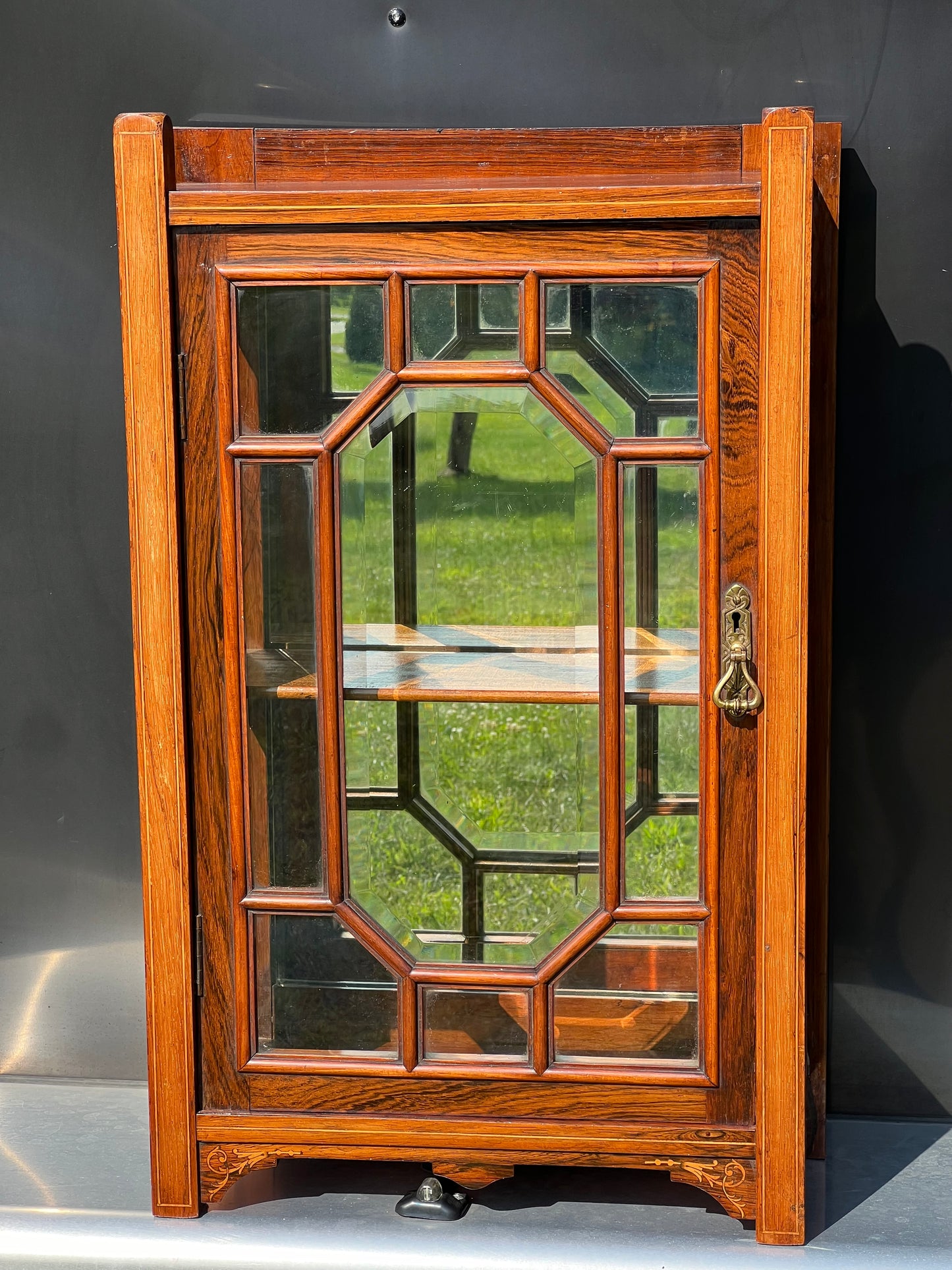 Antique English Regency Rosewood Wall Cabinet with Bellflower Inlay c. 1820