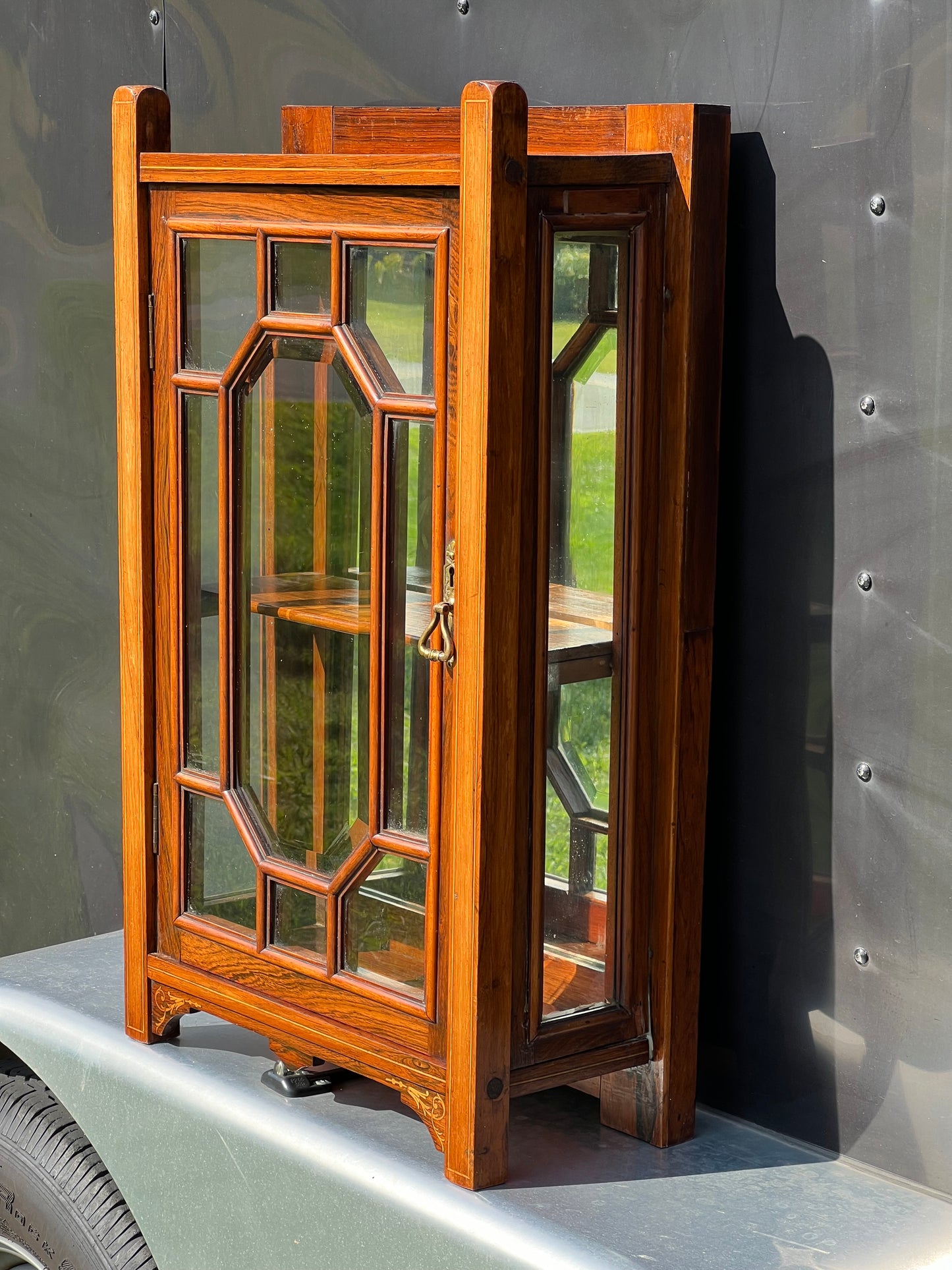 Antique English Regency Rosewood Wall Cabinet with Bellflower Inlay c. 1820