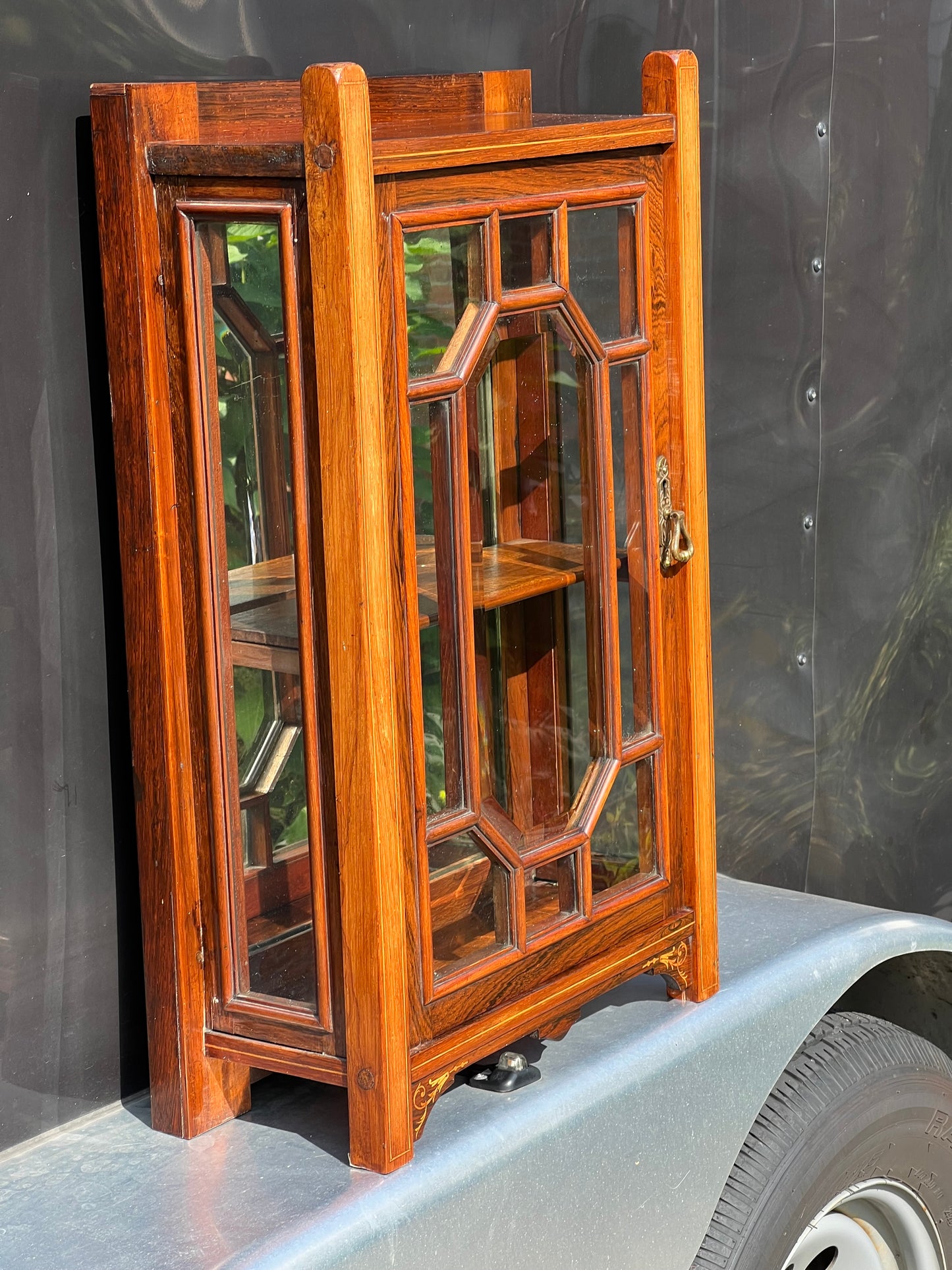 Antique English Regency Rosewood Wall Cabinet with Bellflower Inlay c. 1820