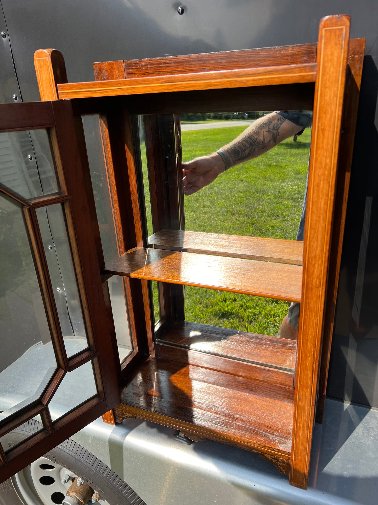 Antique English Regency Rosewood Wall Cabinet with Bellflower Inlay c. 1820