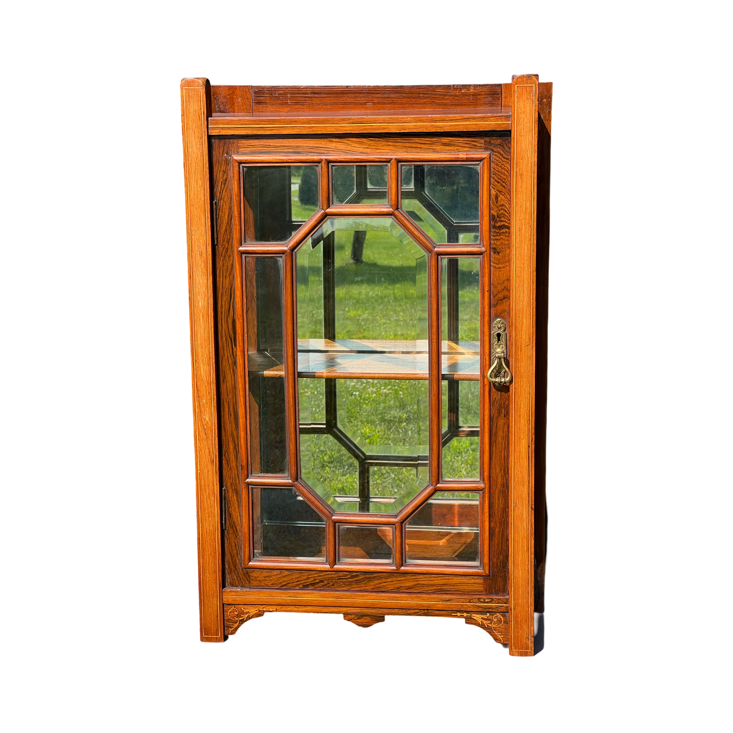 Antique English Regency Rosewood Wall Cabinet with Bellflower Inlay c. 1820