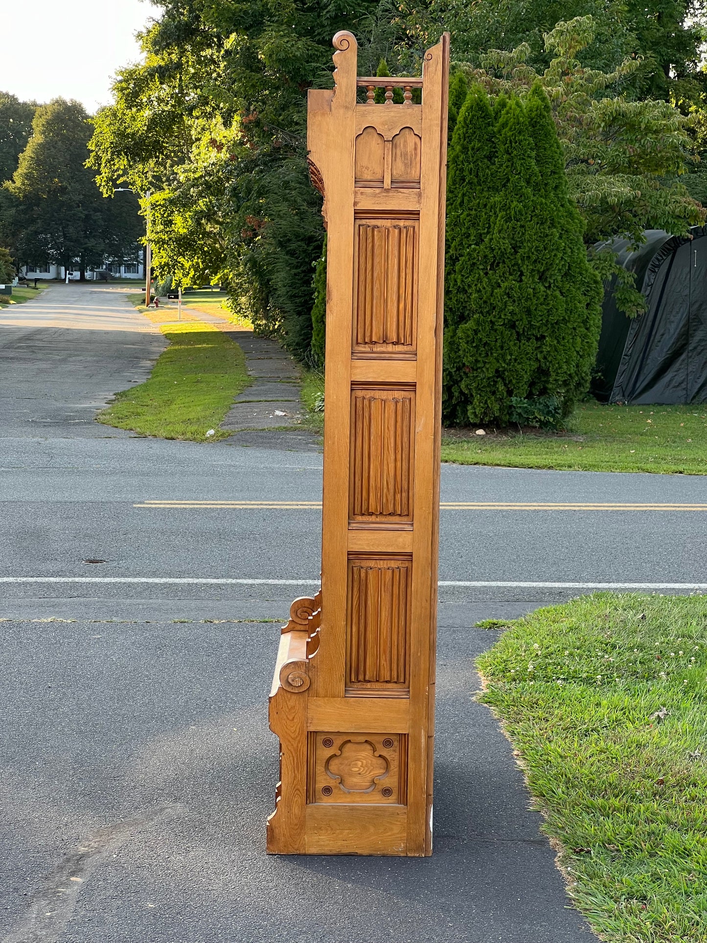 Antique Monumental Eastlake Victorian Chestnut Glass Door Bookcase