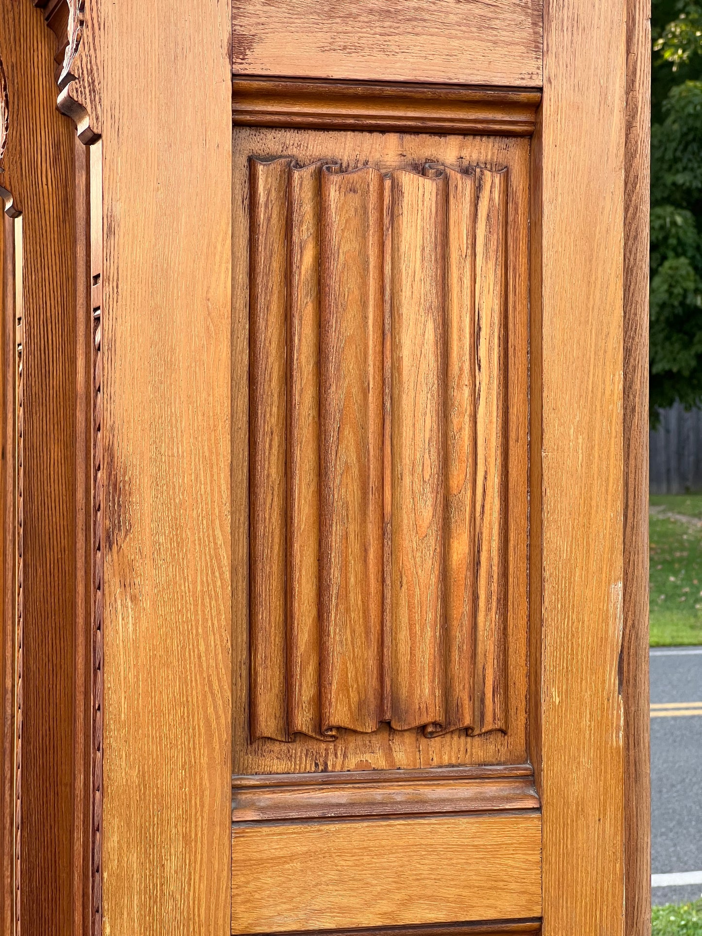 Antique Monumental Eastlake Victorian Chestnut Glass Door Bookcase