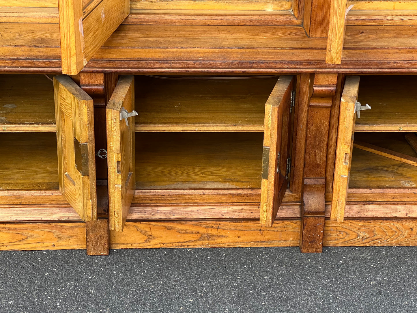 Antique Monumental Eastlake Victorian Chestnut Glass Door Bookcase