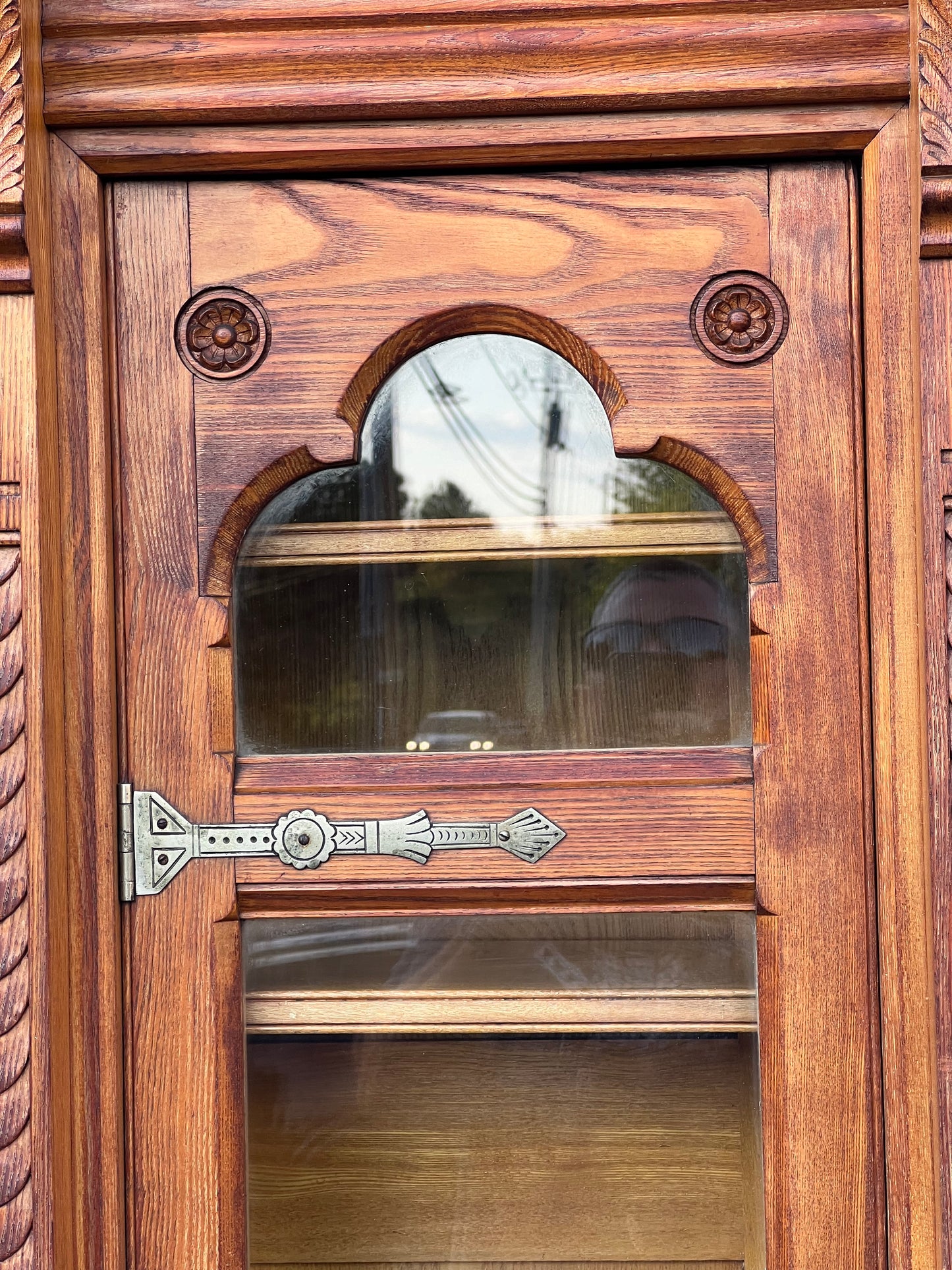 Antique Monumental Eastlake Victorian Chestnut Glass Door Bookcase