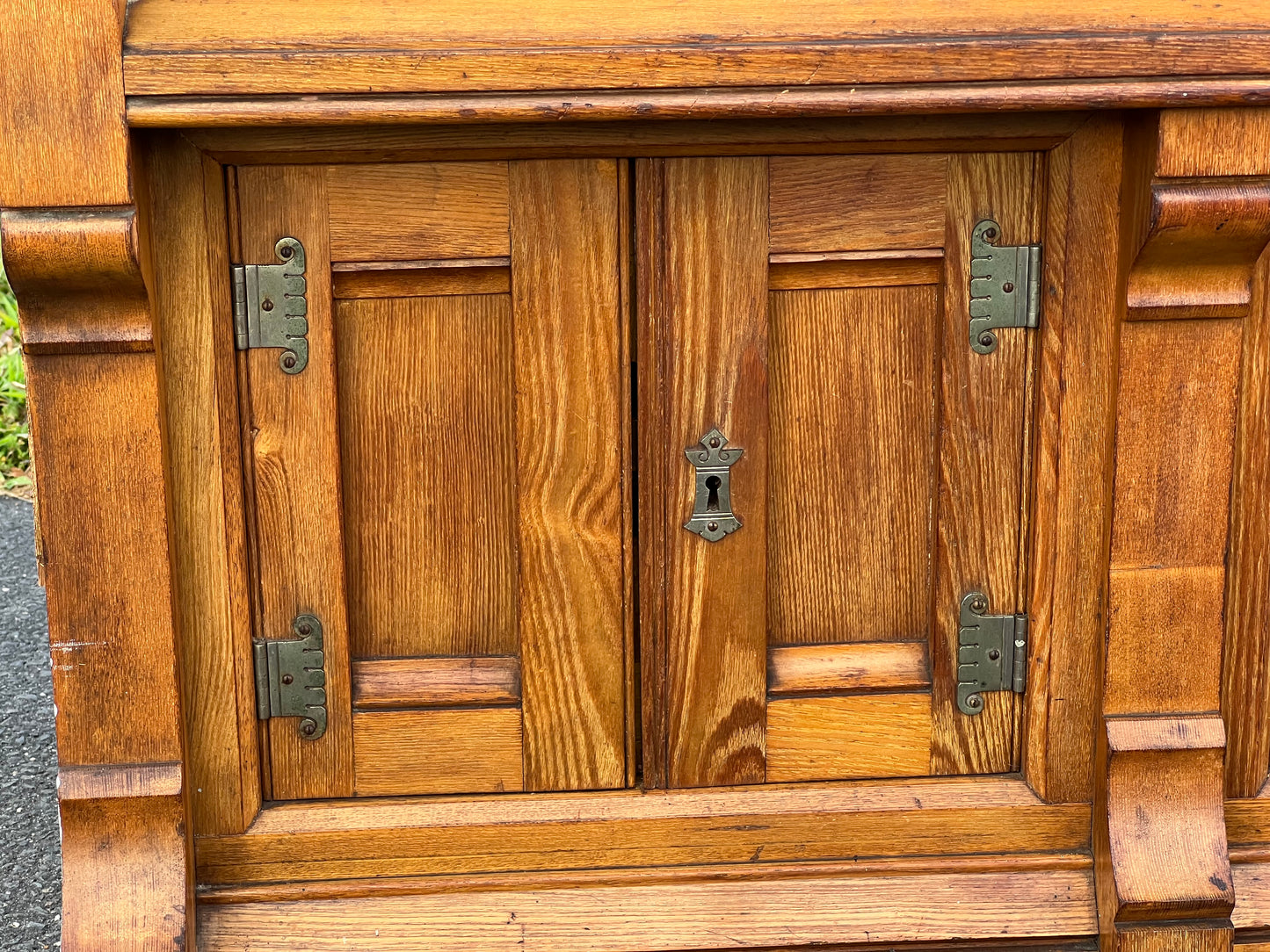 Antique Monumental Eastlake Victorian Chestnut Glass Door Bookcase