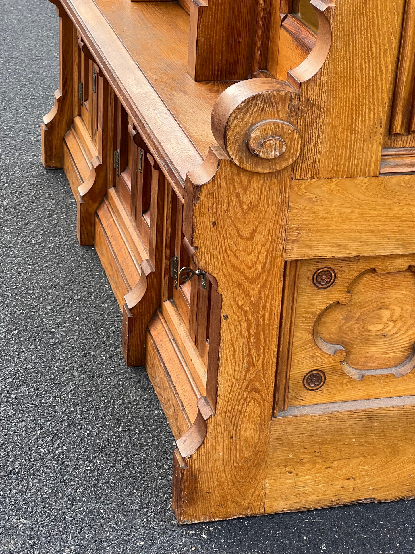 Antique Monumental Eastlake Victorian Chestnut Glass Door Bookcase