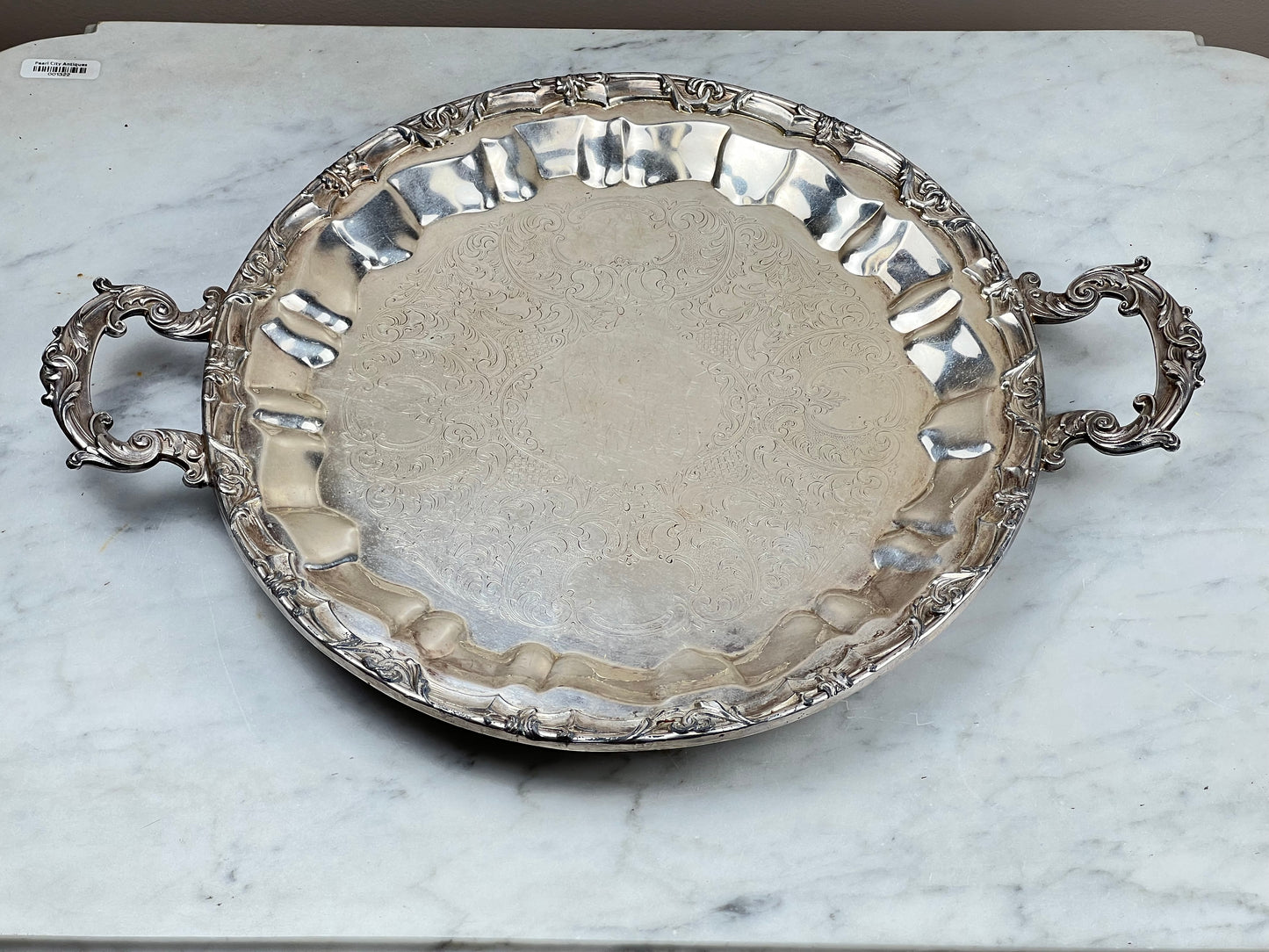 Antique Silver on Copper Handled Serving Tray