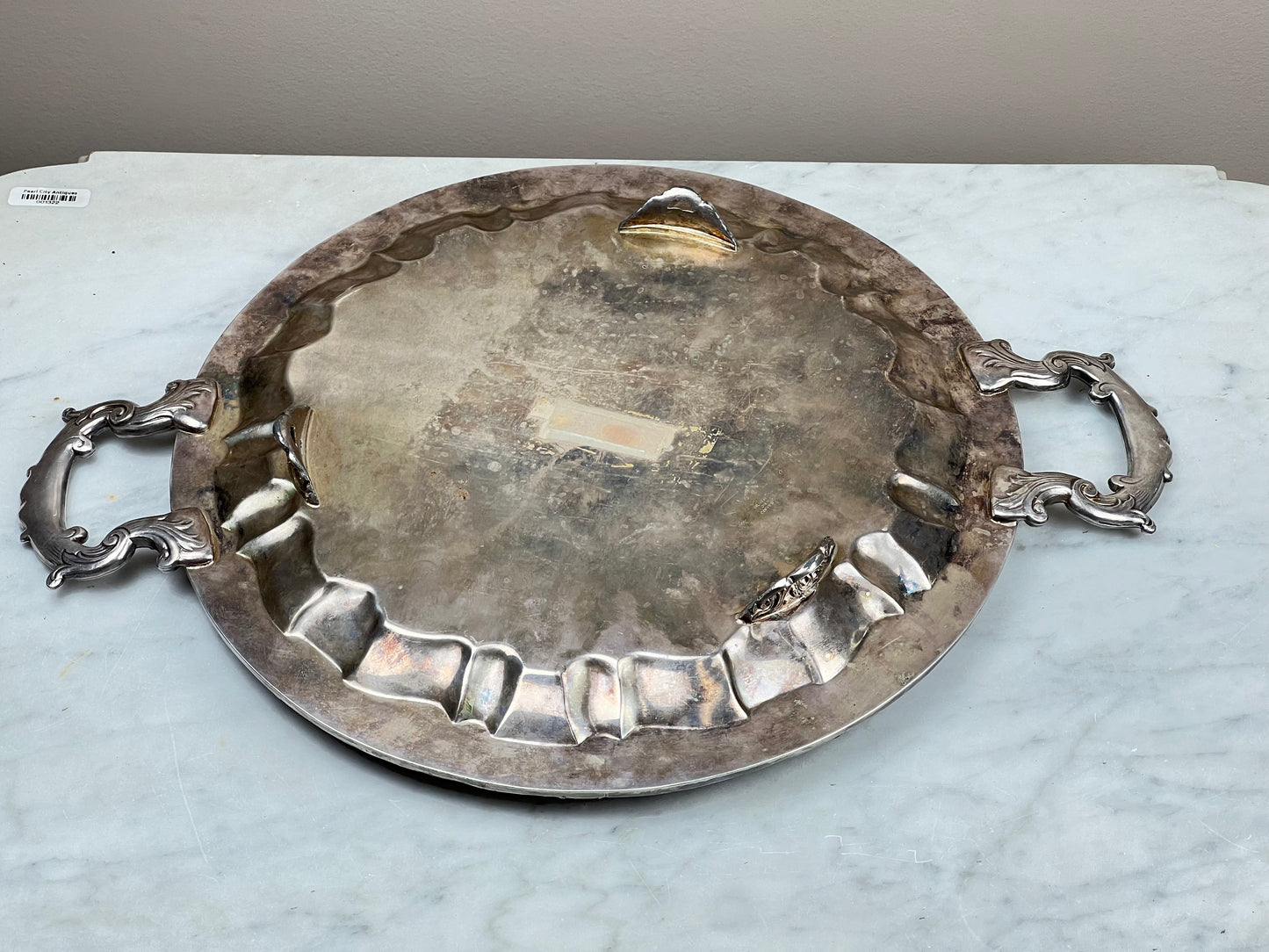 Antique Silver on Copper Handled Serving Tray