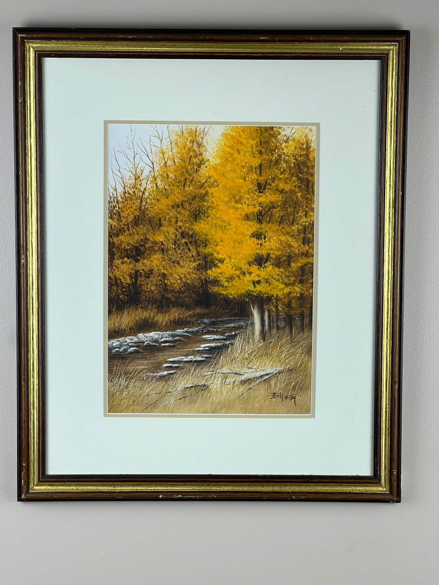 “Autumn Stream” Framed Watercolor by Bill Ely 1991