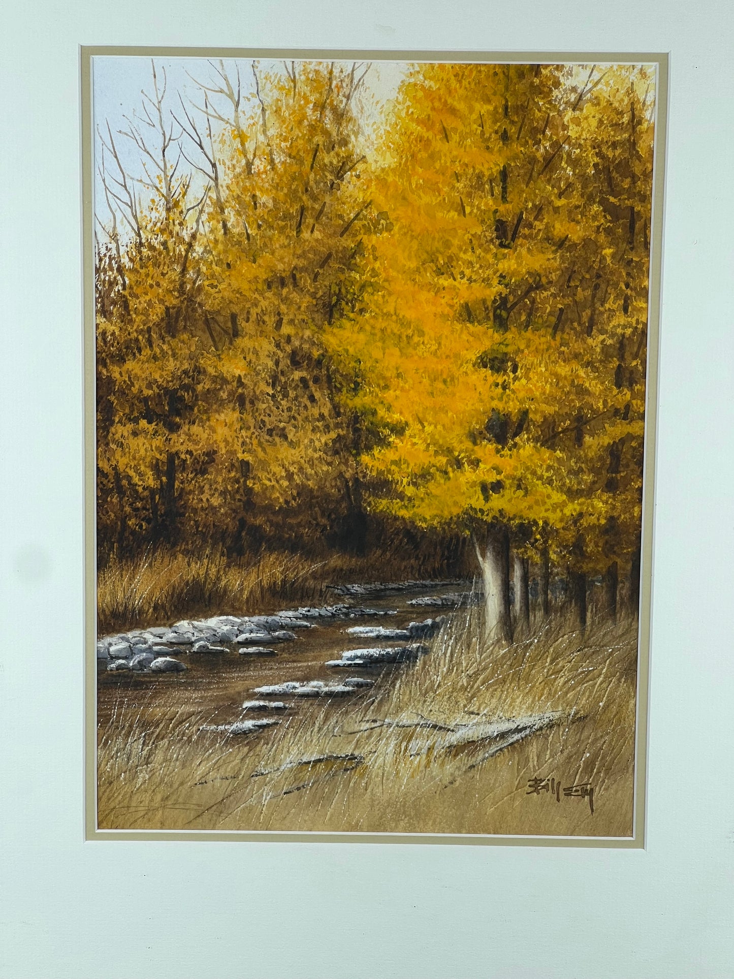 “Autumn Stream” Framed Watercolor by Bill Ely 1991