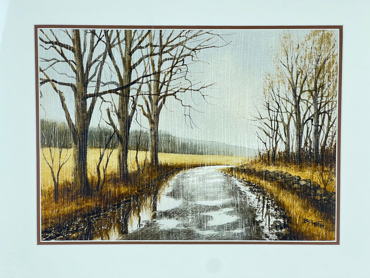 “Heavy Rain” Framed Watercolor by Bill Ely 1990