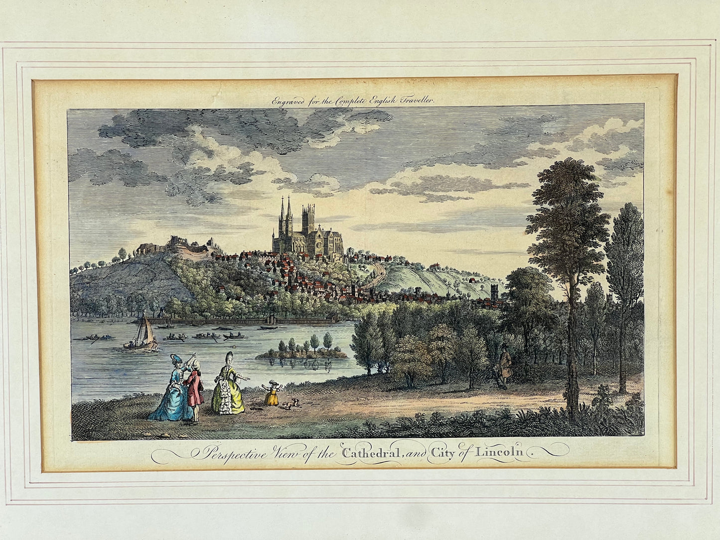 “Perspective View of the Cathedral and City of Lincoln” Engraved for the Complete English Traveler, Framed Print