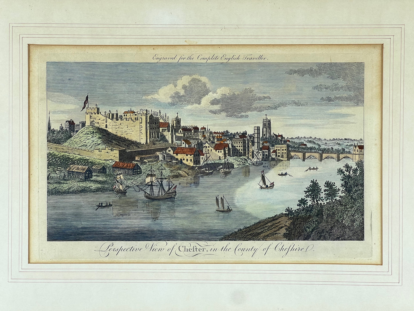 “Perspective View of Chester, in the County of Cheshire” Engraved for the Complete English Traveler, Framed Print