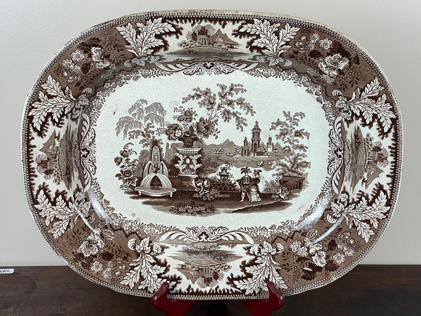 Antique 18” Tonquin Brown Ironstone Transferware Platter