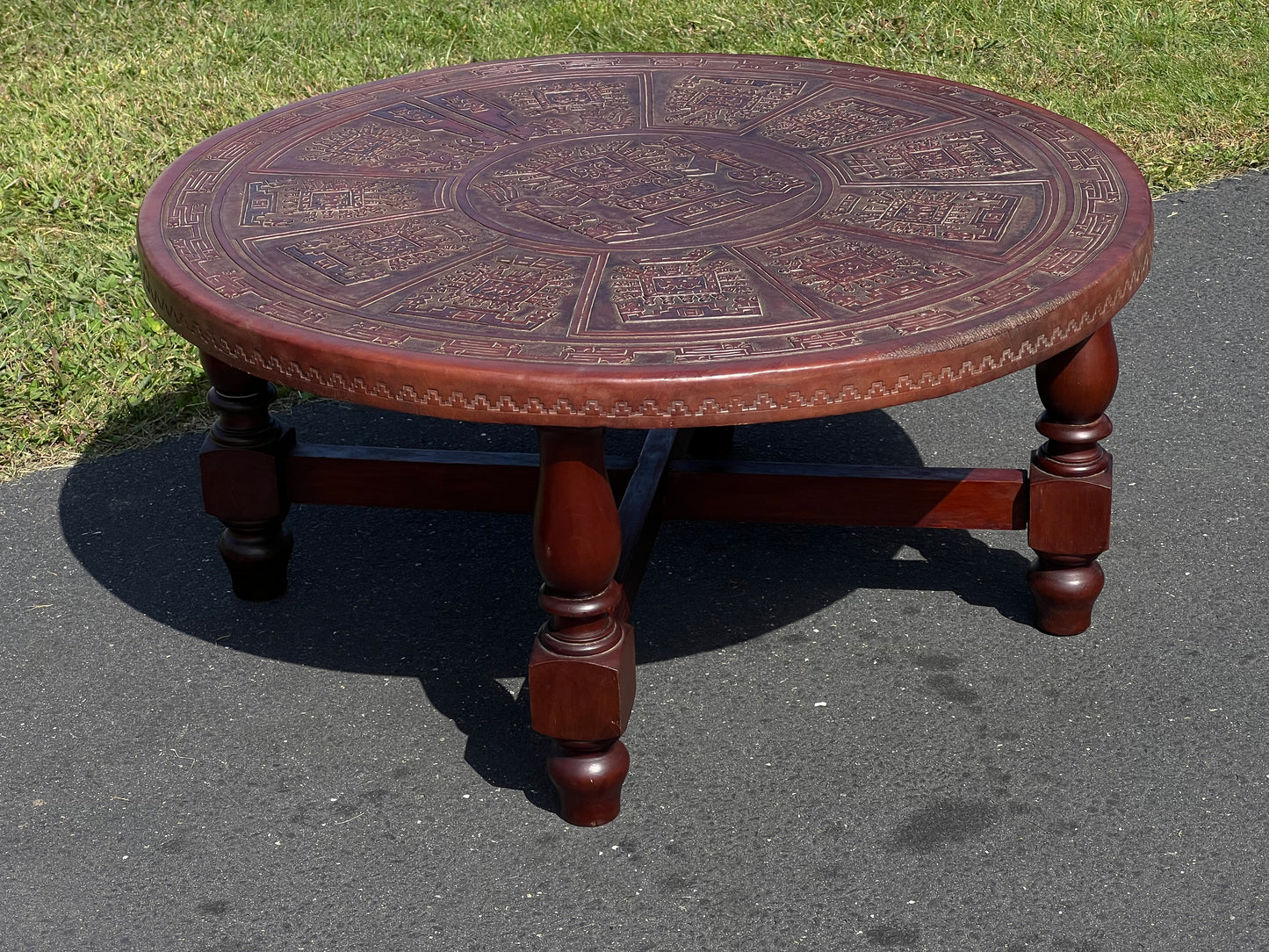 Mid-Century Angel Pazmino Tooled Leather Coffee Table for Muebles de Estilo, Ecuador c. 1960s