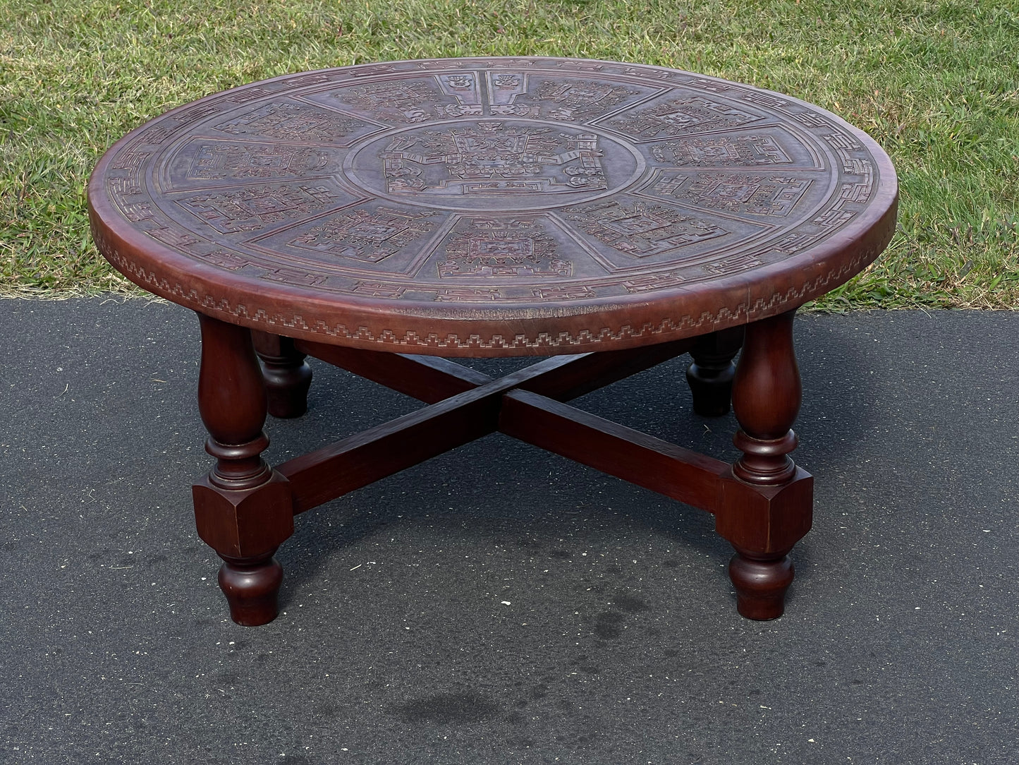 Mid-Century Angel Pazmino Tooled Leather Coffee Table for Muebles de Estilo, Ecuador c. 1960s