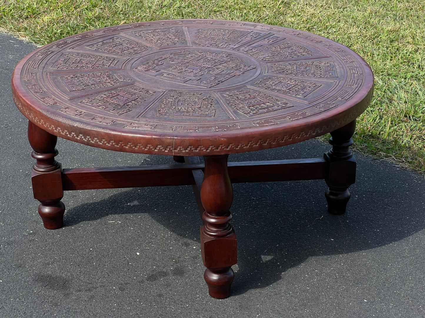 Mid-Century Angel Pazmino Tooled Leather Coffee Table for Muebles de Estilo, Ecuador c. 1960s