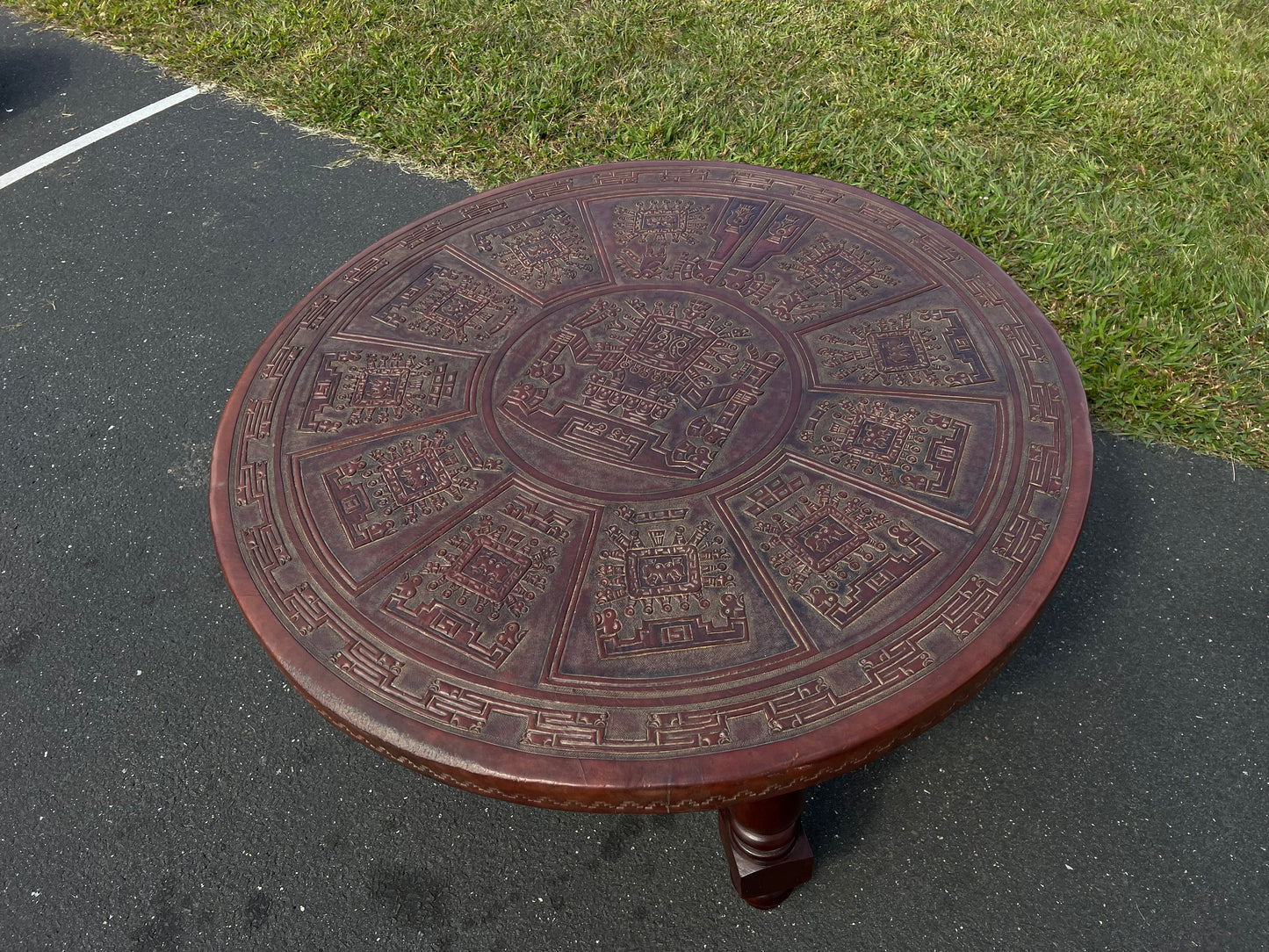 Mid-Century Angel Pazmino Tooled Leather Coffee Table for Muebles de Estilo, Ecuador c. 1960s