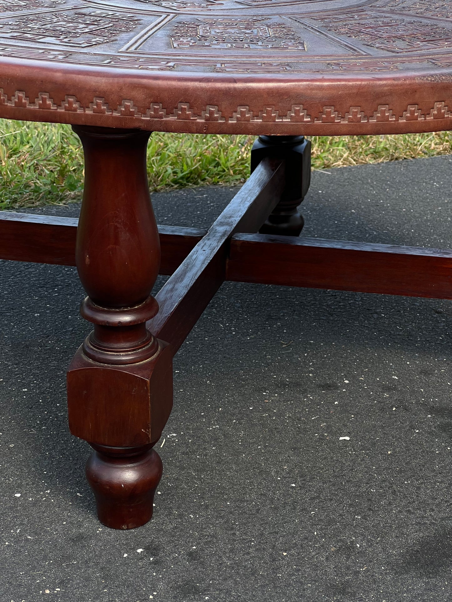 Mid-Century Angel Pazmino Tooled Leather Coffee Table for Muebles de Estilo, Ecuador c. 1960s