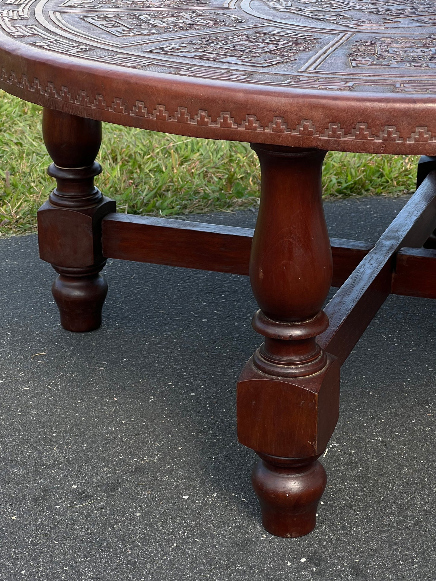 Mid-Century Angel Pazmino Tooled Leather Coffee Table for Muebles de Estilo, Ecuador c. 1960s