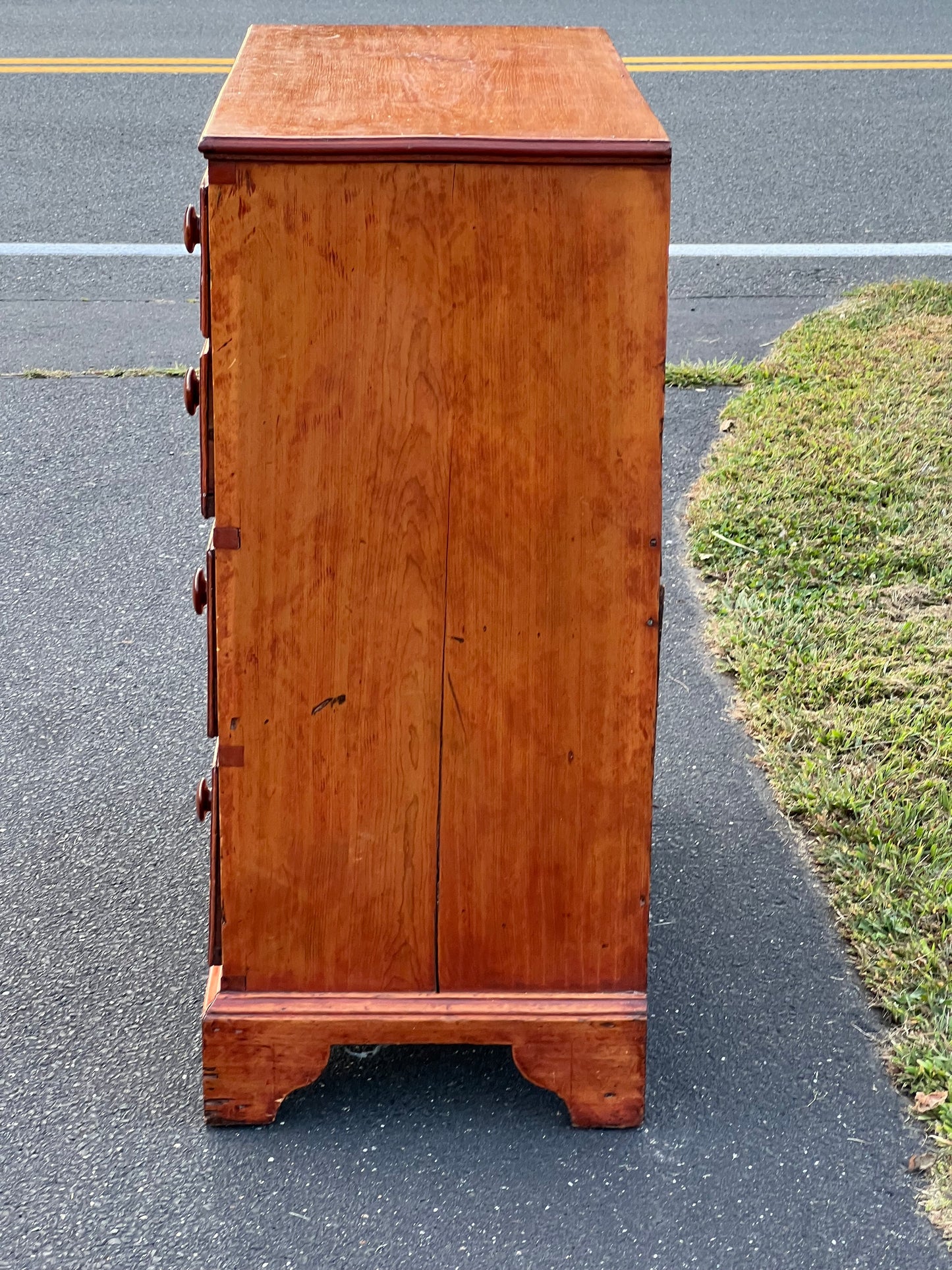 Antique Pine Chippendale Chest on Bracket Base with Double Drawer Dated 1808