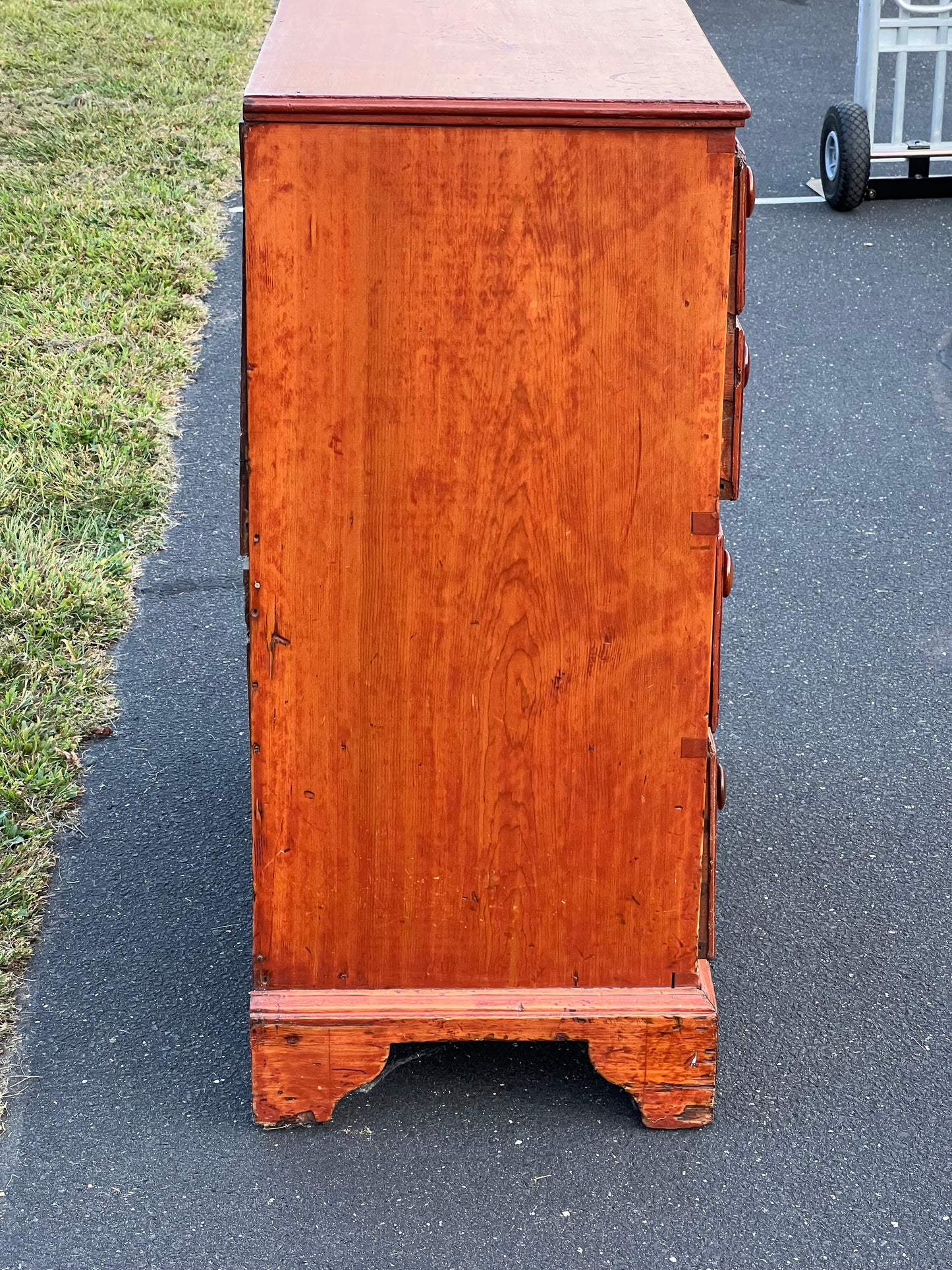 Antique Pine Chippendale Chest on Bracket Base with Double Drawer Dated 1808